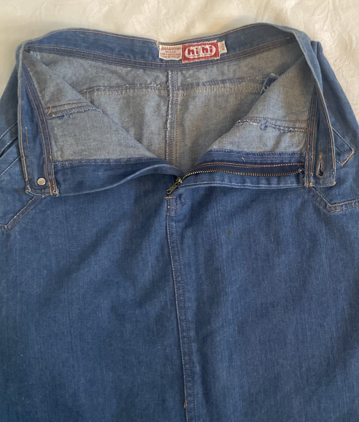 Vintage 70s Hi-Hi Denim Midi Jean Skirt Women’s 11/12 A-Line 100% Cotton Slit