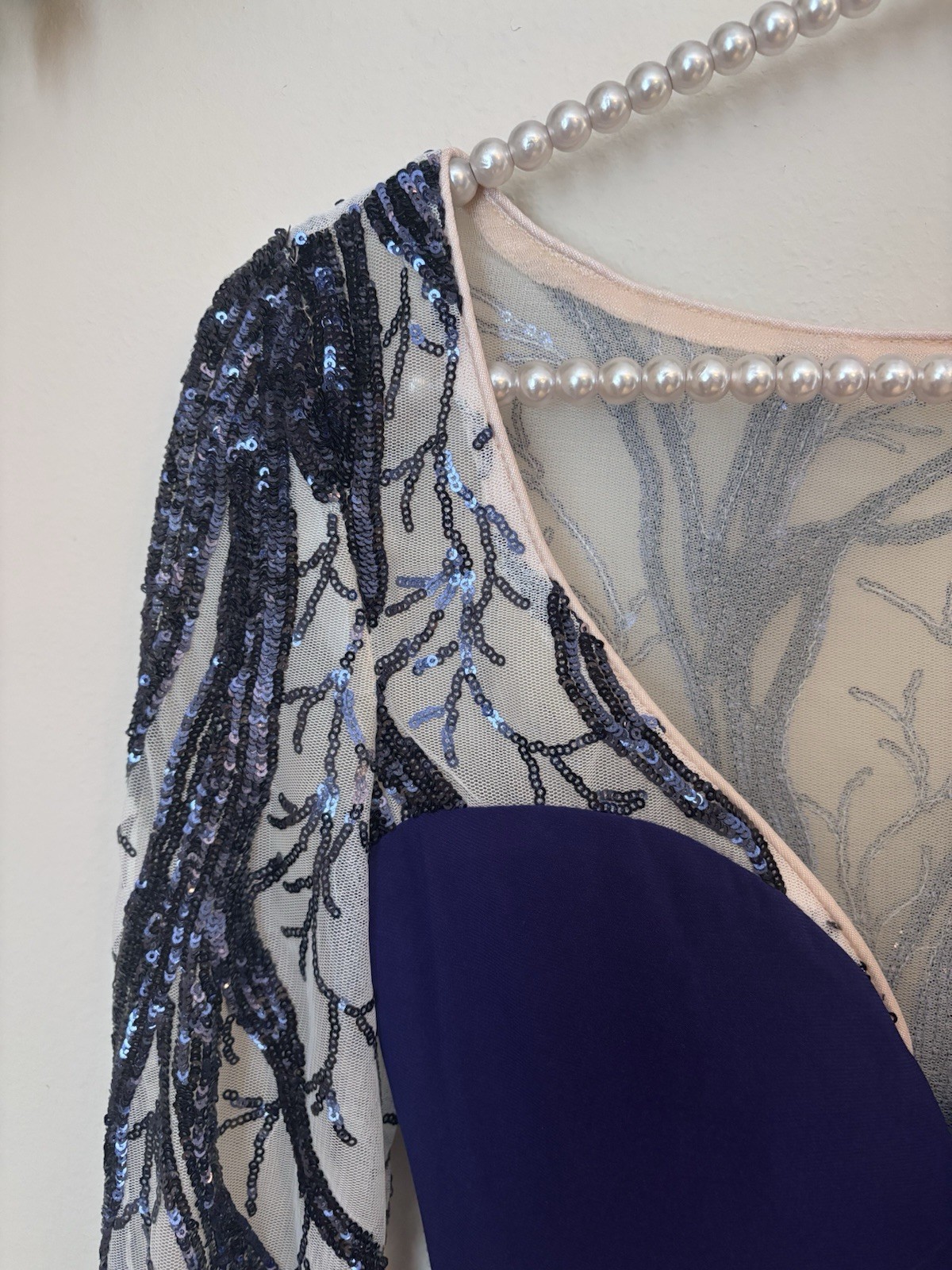 Vintage Riva Designs Size 00 Blue Formal Evening Long Gown Sequins Long Sleeve