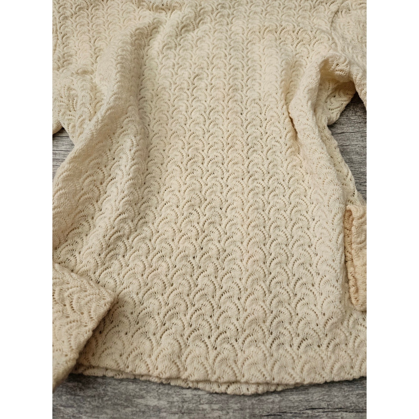 Vintage 100% Wool Cream Open Knit Long Sleeve Sweater Top Size Medium