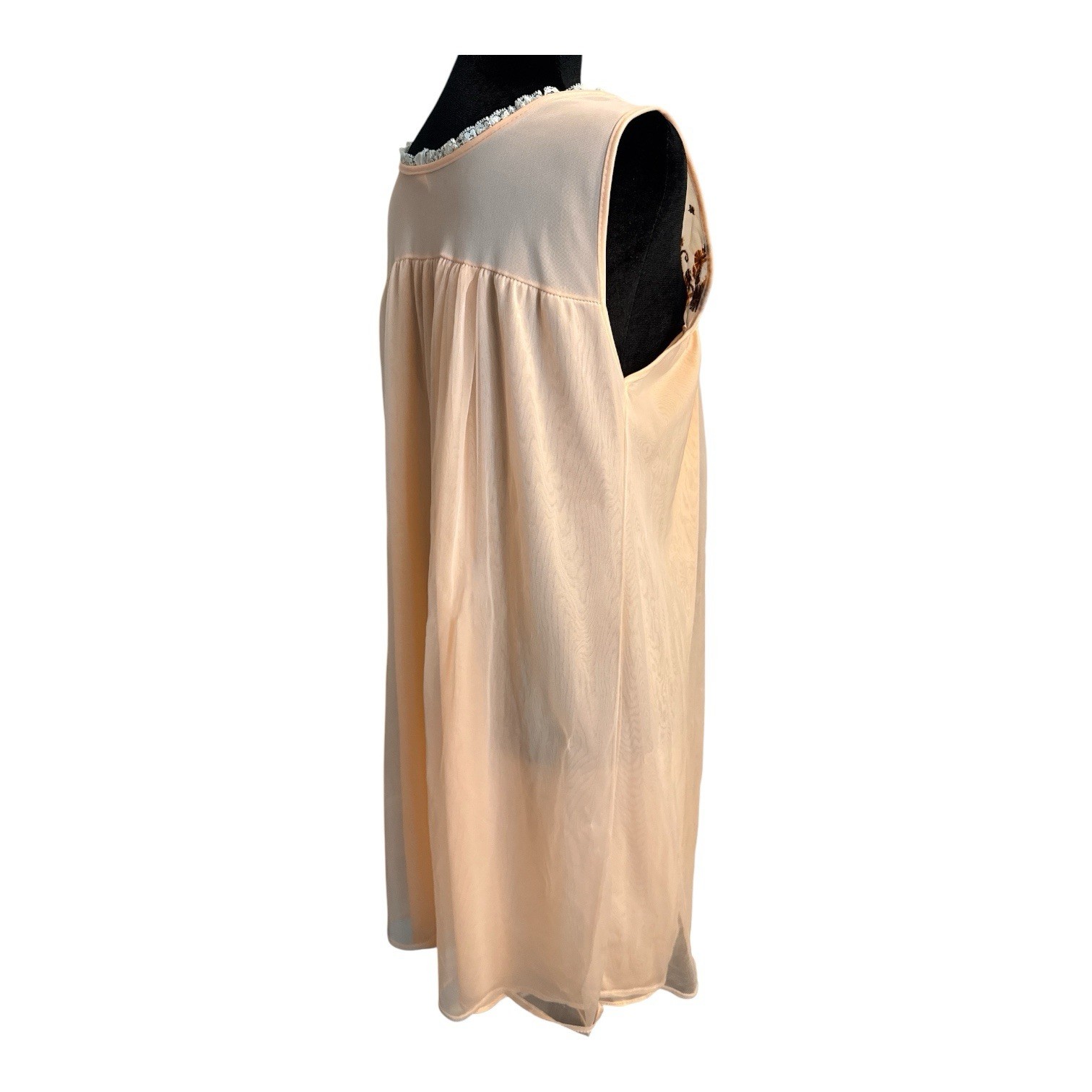 Vintage Durelle Peach Chiffon Nightgown Embroidered Floral Lace Regencycore