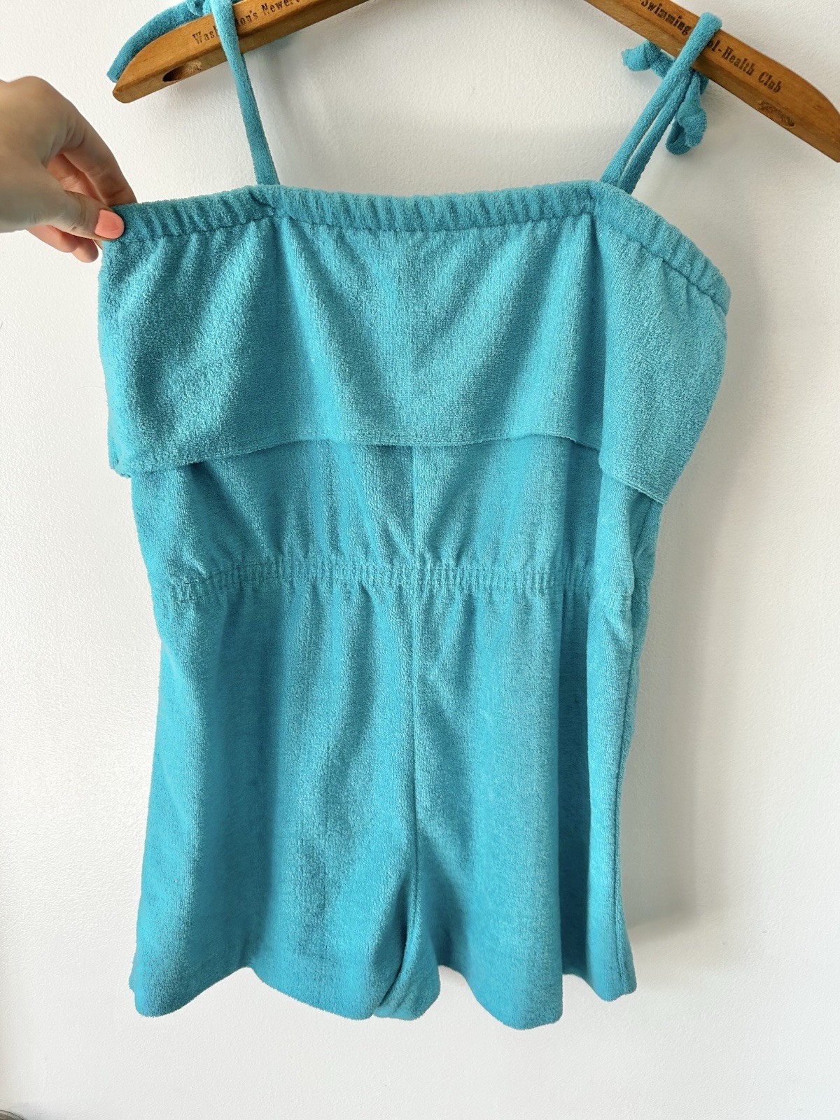 Vintage 70’s Teal Terry Cloth Romper Playsuit Size Small XS