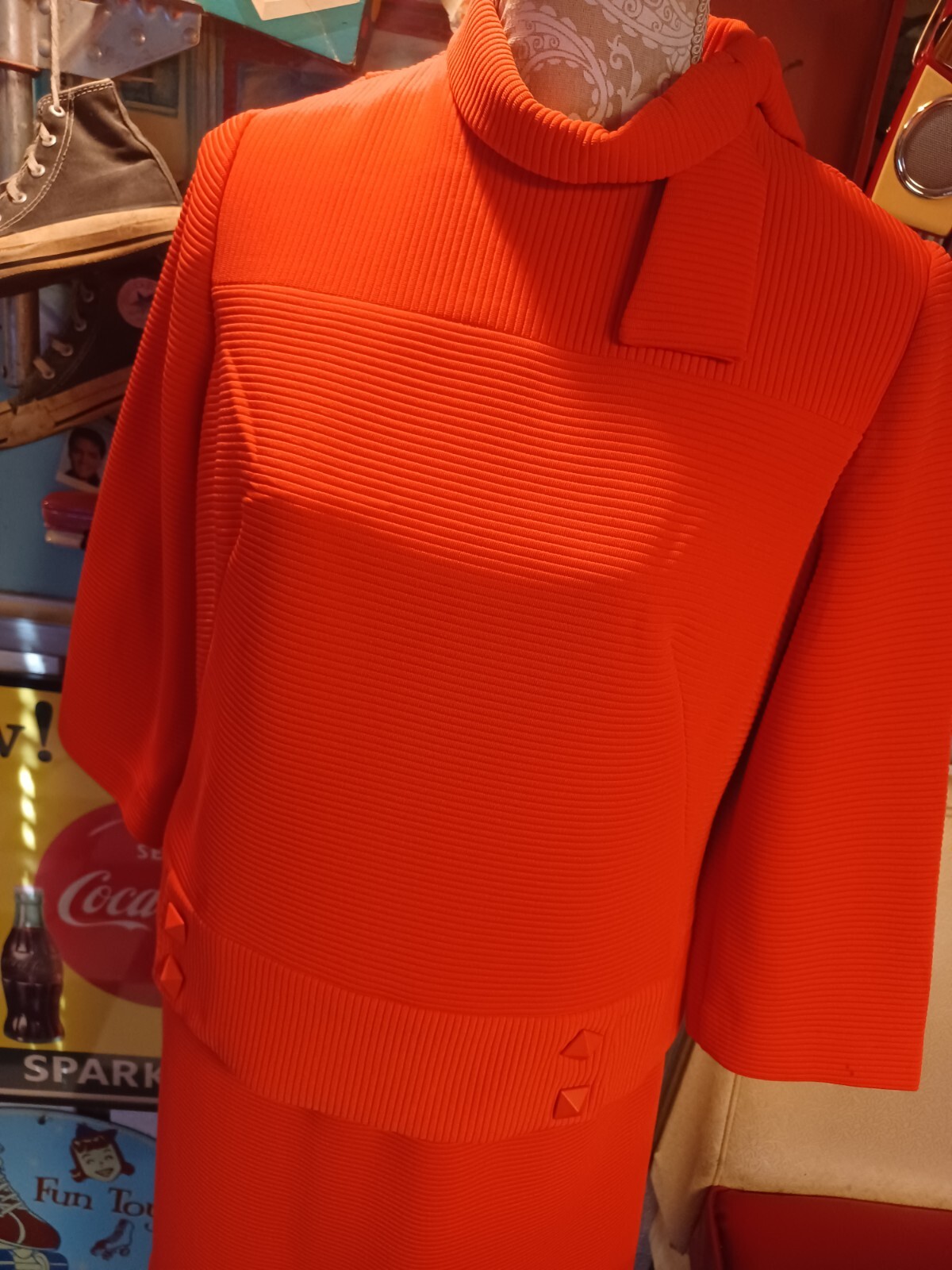 Vtg Mid-century 1960s Polyester Skirt Set UNION LABEL Orange Henry Lee MOD MCM