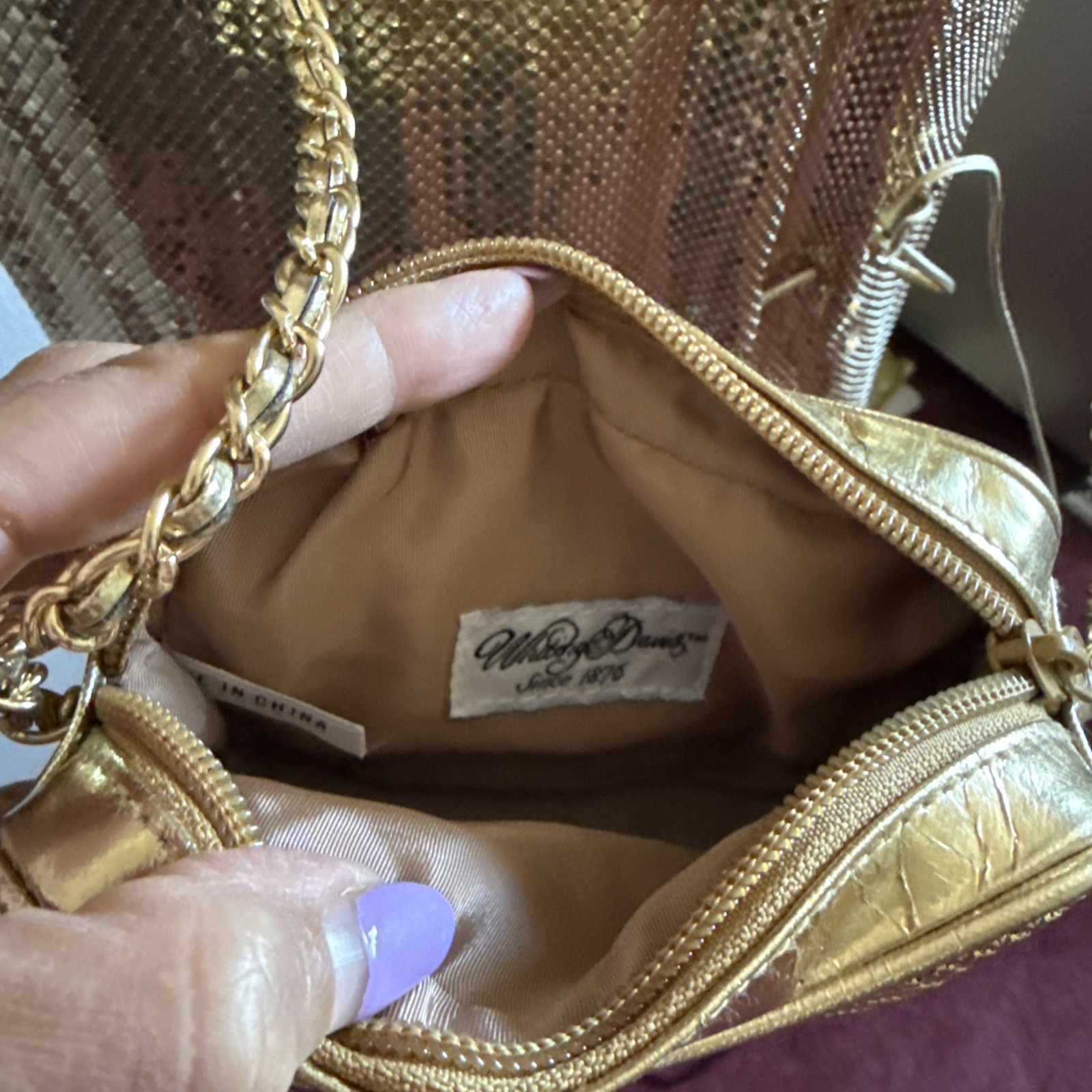 VTG Sexy Whiting & Davis Vintage Metal Mesh Gold Top Bag Liquid Chain Mail RARE