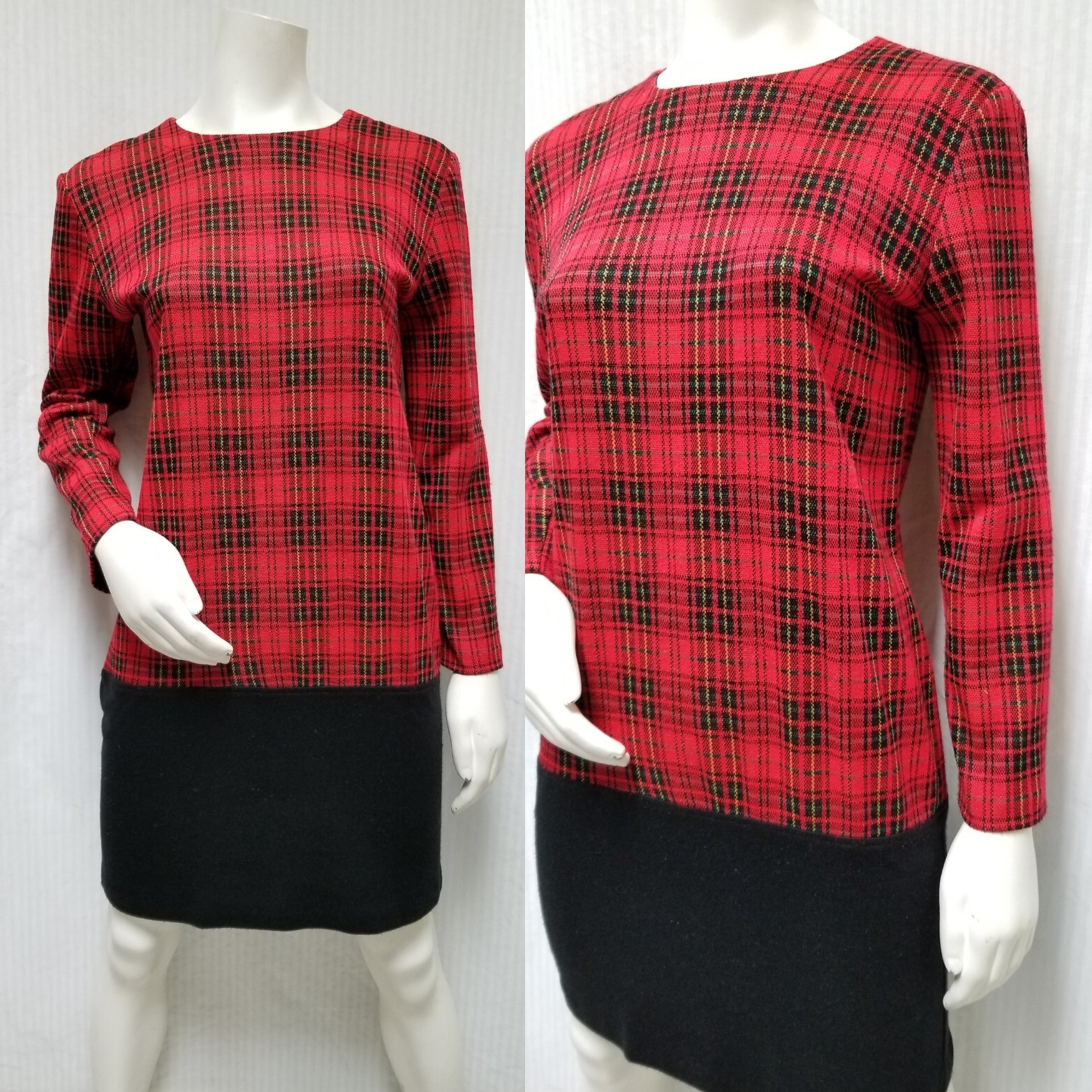 Vintage 80/90s ALL THAT JAZZ Red Black Plaid Double Knit Dress – Size M – EUC