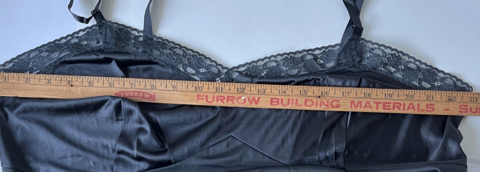 Vintage Vanity Fair Black Nylon Slip Sz 46 L Trimmed w Floral Lace at Hem/Bust