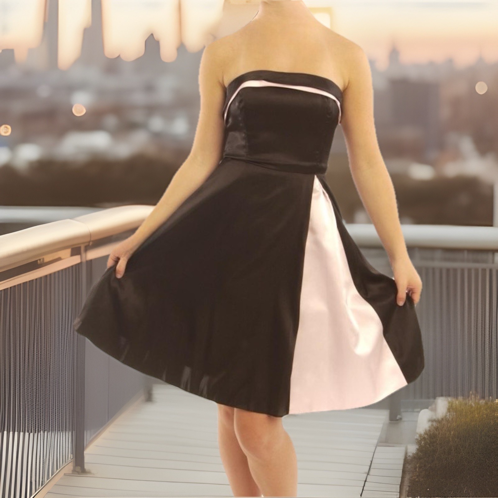 Alyn Paige Black and Pink Slit Dress Mid Length Size 5/6 Sleeveless Polyester