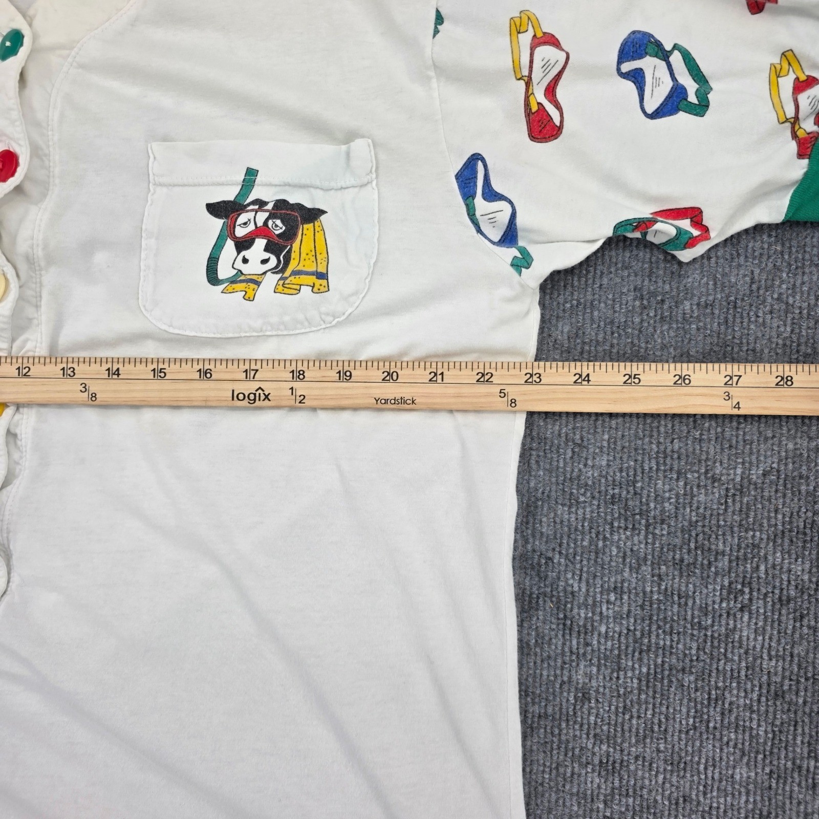 Vintage Nap Snorkeling Cow Nightshirt White Graphic Sleep Shirt Short Sleeve L