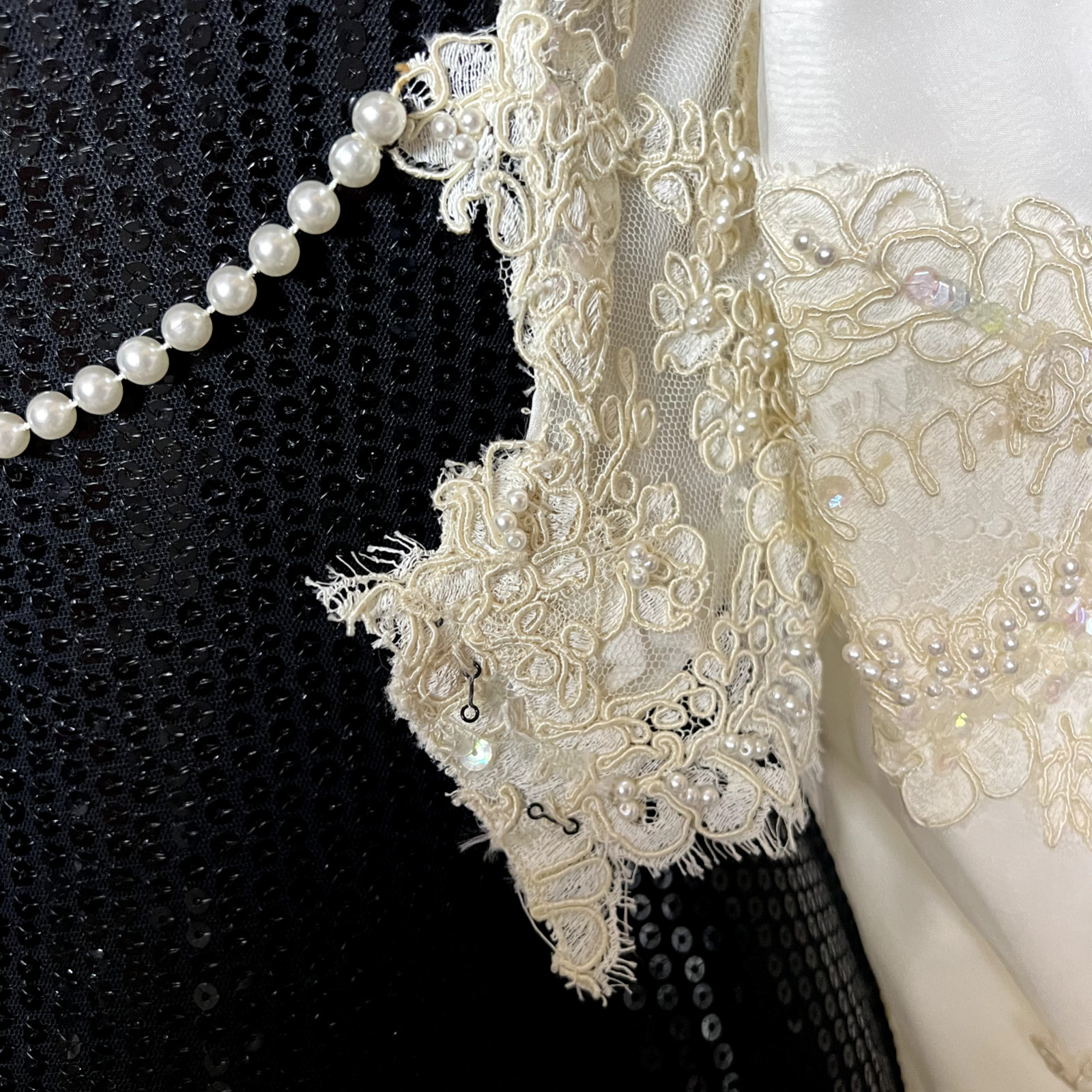 Pamela Caldwell Women Top Silk Lace Pearl Size XS S Ivory Hand made Vintage RARE