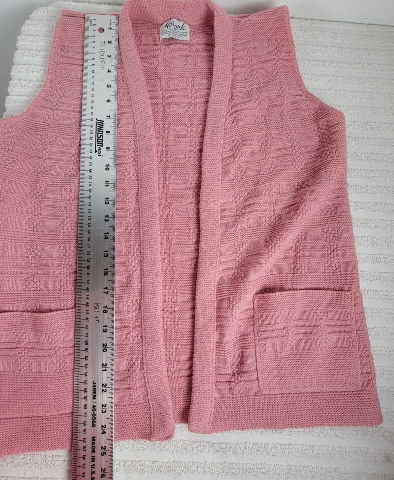 Vintage Milrank Vest Womens Pink Knit Cardigan Sweater Open Front Pockets USA