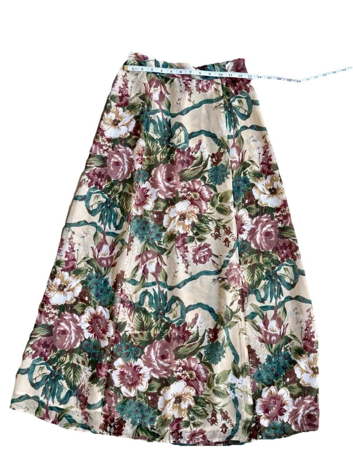 Muse Womens Vintage 6 80s 90s Beige Wine Floral Print Sheer Maxi Skirt Rare XS
