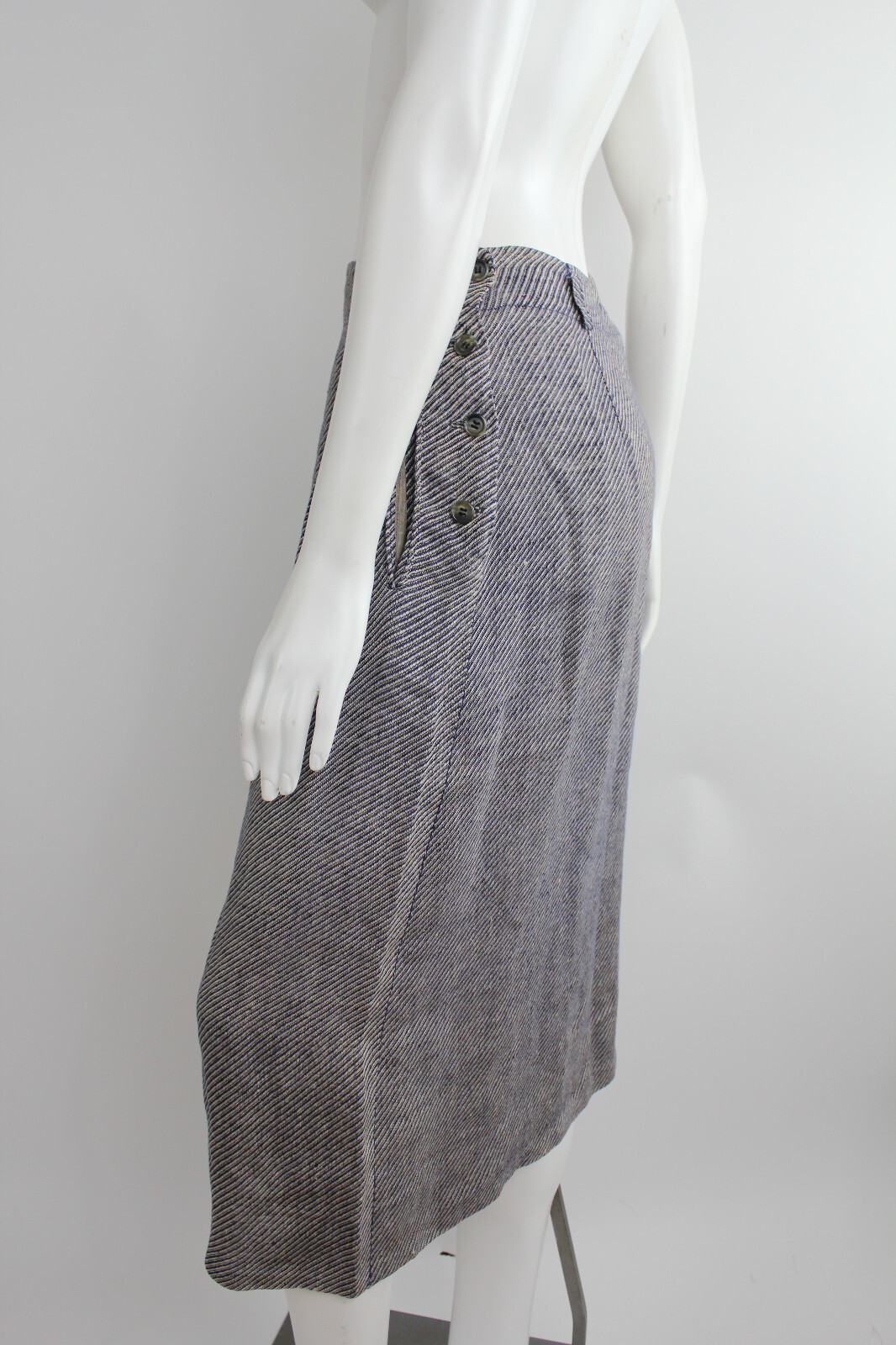 CALVIN KLEIN Vtg 1980s Silk Blend Wool Knit Diagonal A-Line Midi Skirt Linen 8