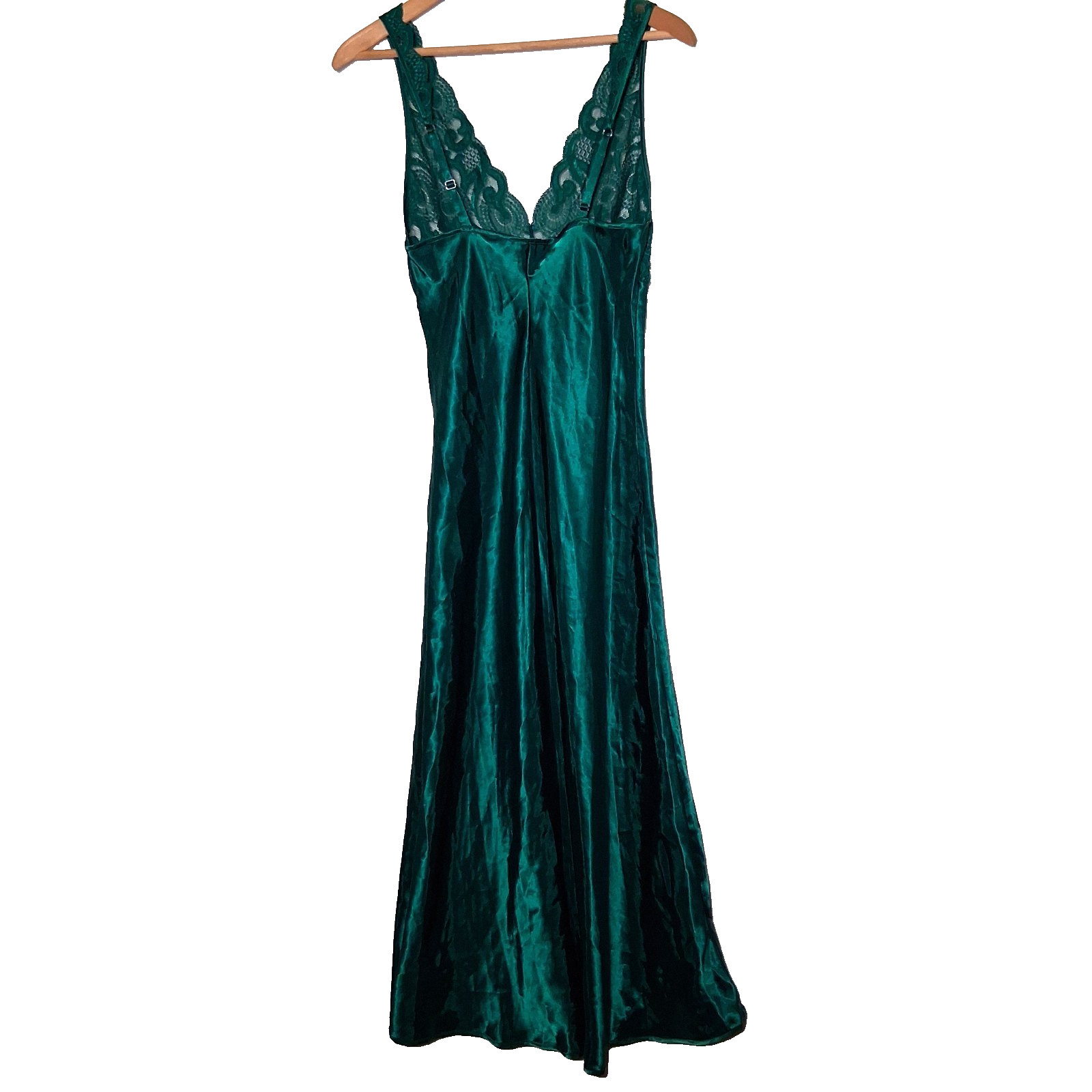 Vintage 1990s Victorias Secret Nightgown Small Emerald Green Lace Satin Intimate