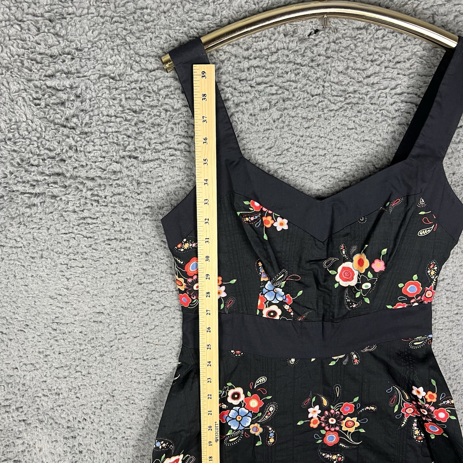 NWT Vtg 90s Mica Black Sundress Floral Fit & Flare A-Line Sz 8 Pinup Whimsy Goth