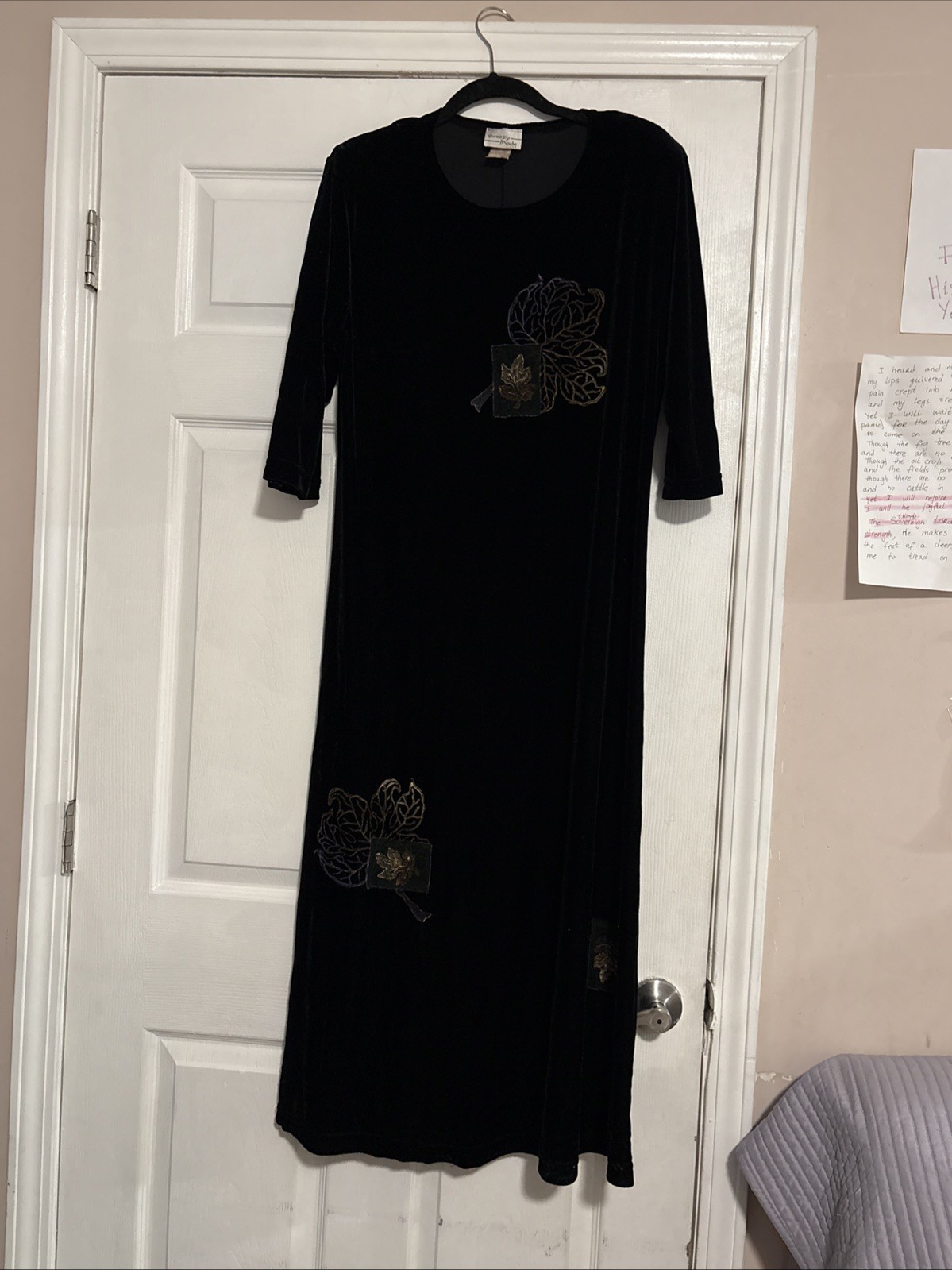 Vintage Breezy Mode Velvet Dress Size S/M Chest 40 Black Application