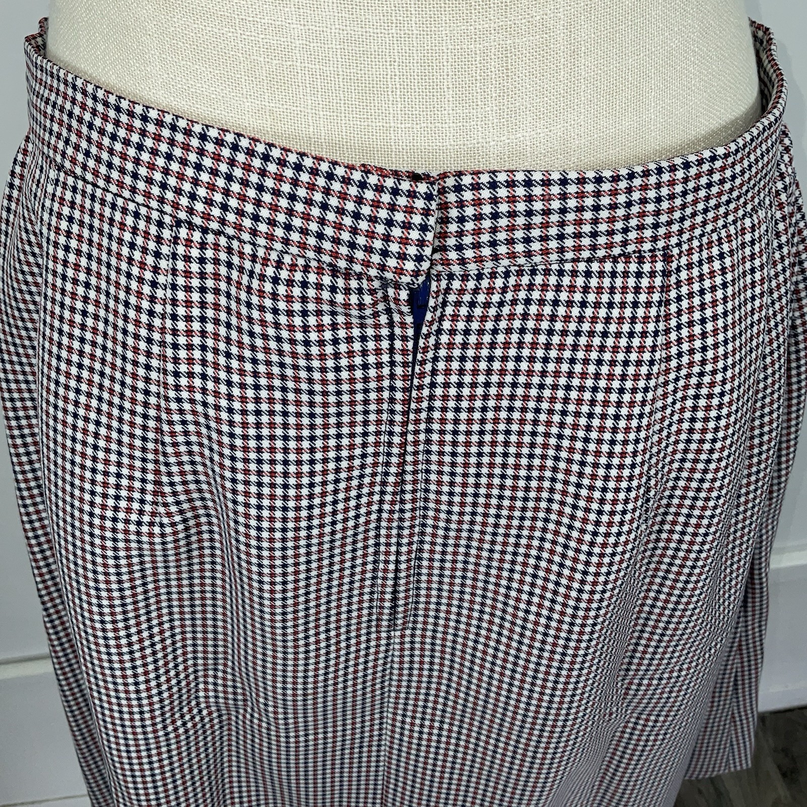 Vintage 60s 70s Handmade Womens 3 Pc Skirt Suit Red White Blue Plaid Gingham Mod