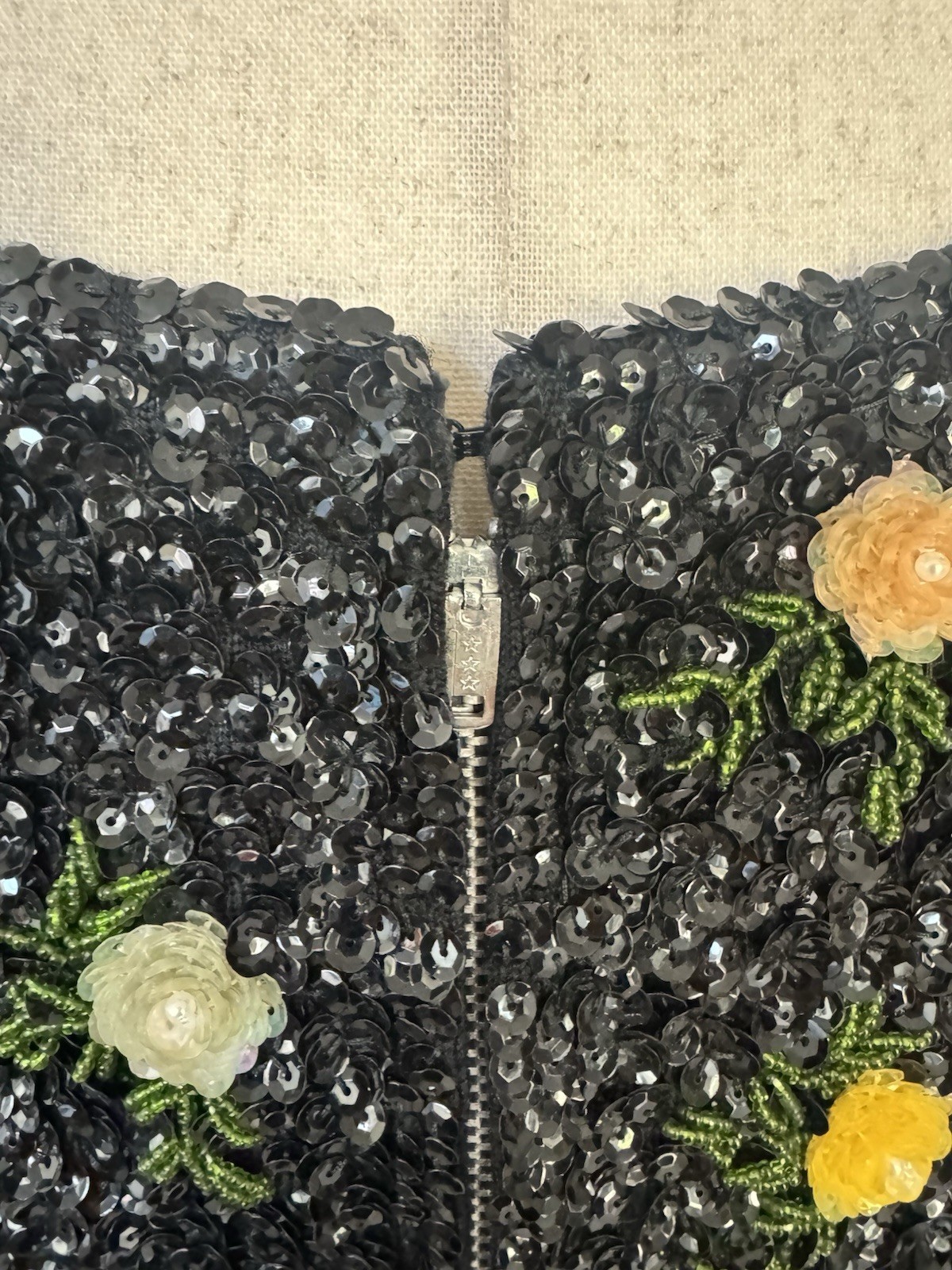 Vintage 60s House of Gold Beaded Sequin Floral Sleeveless Evening MCM Top Medium