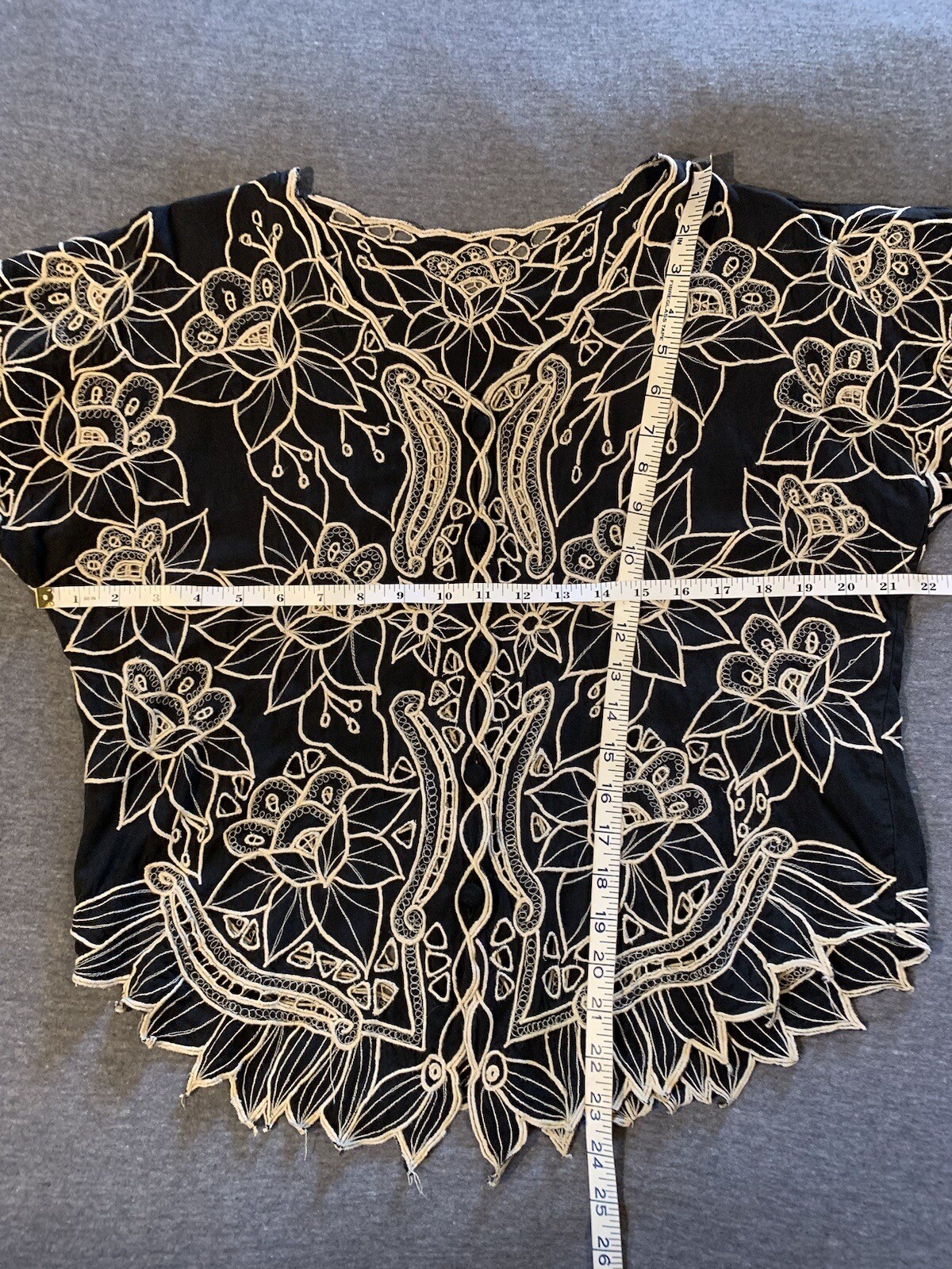 Vintage 70s Cut Work Embroidery Top Edwardian Boho Victorian Revival 1920s Goth