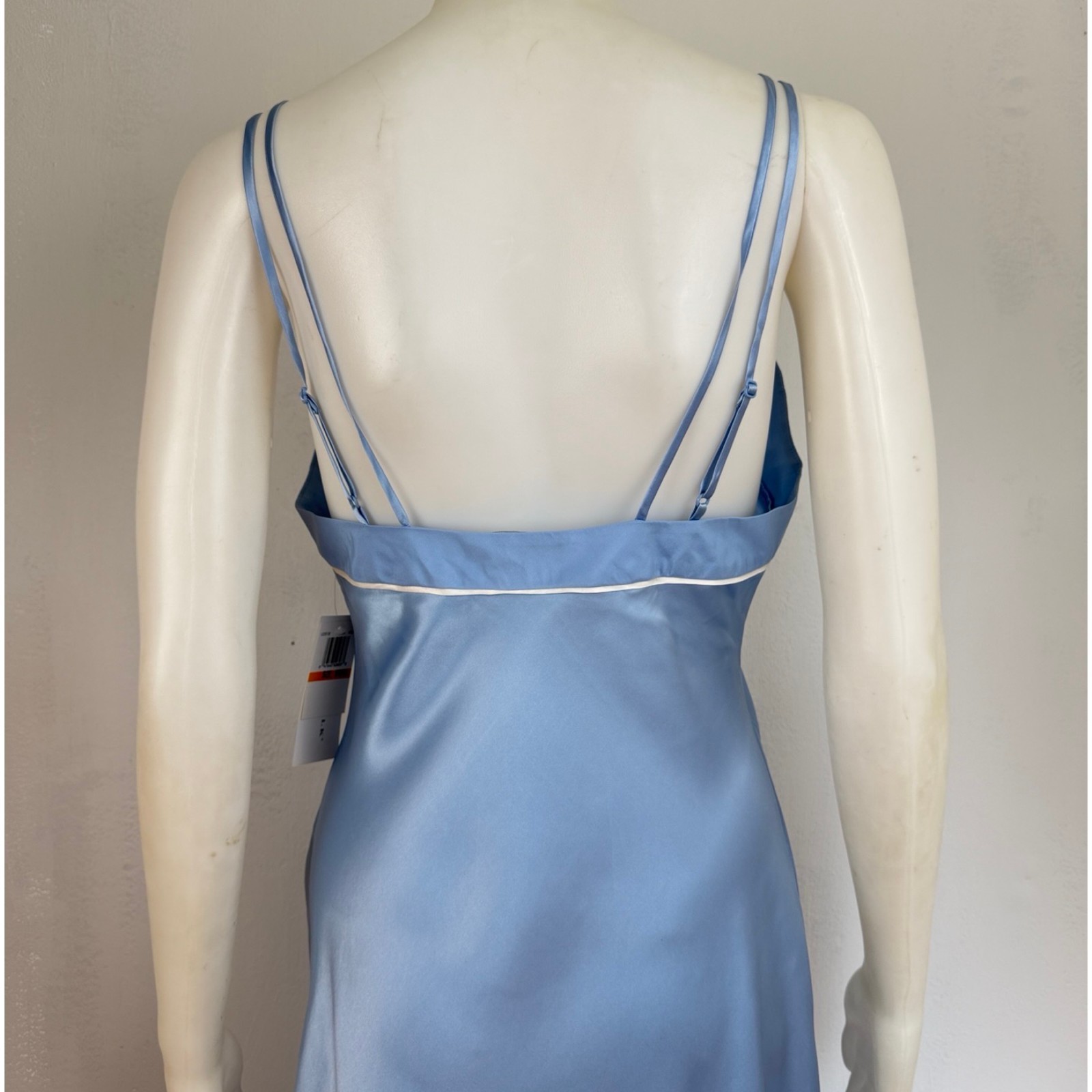 Vintage Silk Slip Dress Size Small Light Blue Satin V-Neck Camisole Style Midi