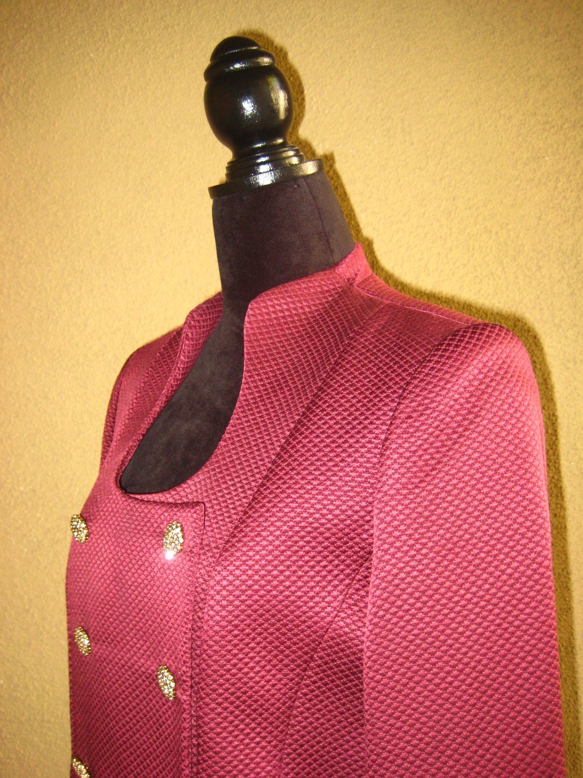 Vintage Rickie Freeman 2 pc Burgundy rhinestone buttons jacket long skirt set
