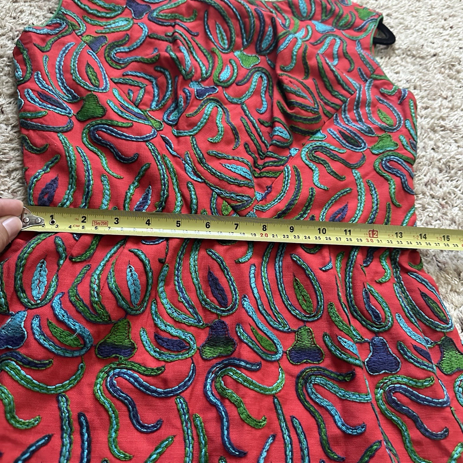 VTG Women’s 1960’s A Line Pencil Skirt Dress Red & Blue Embroidered Size 10