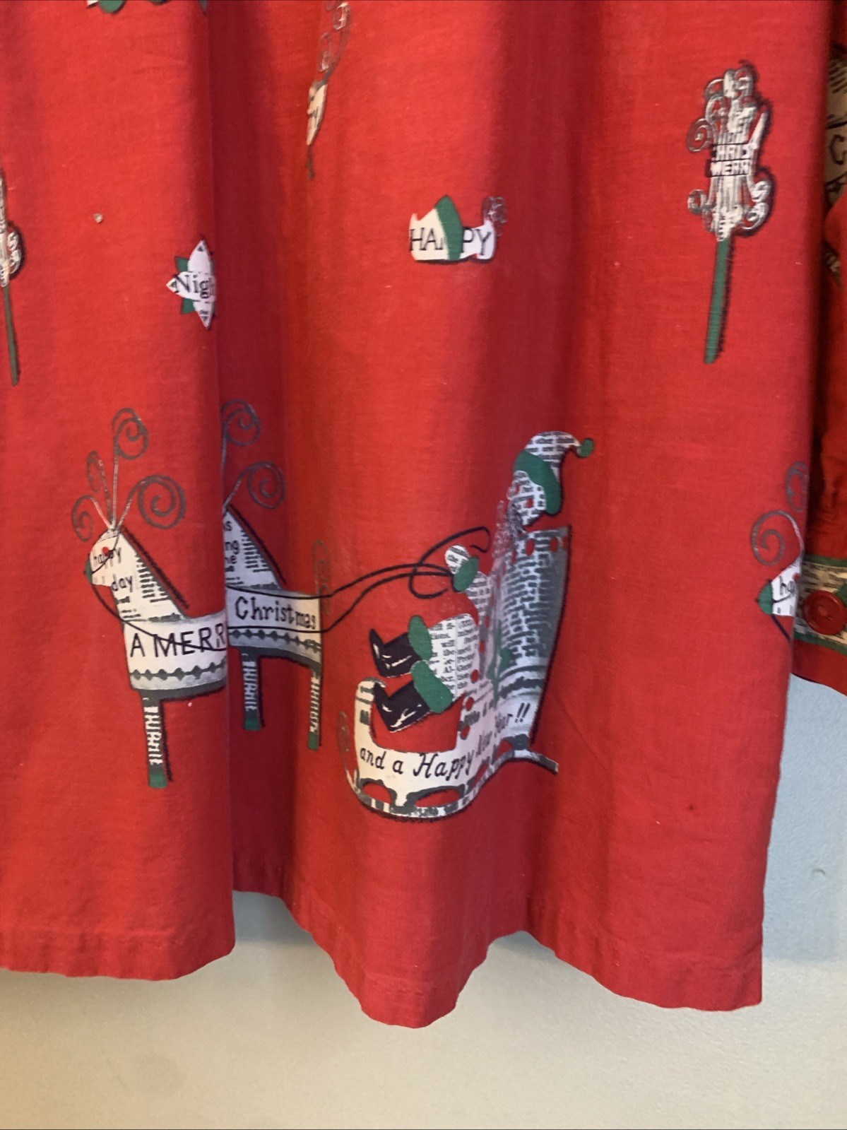 VTG 40’s 50’s 60s WayneMaid Novelty Print Faded Smock Christmas Holiday New Year