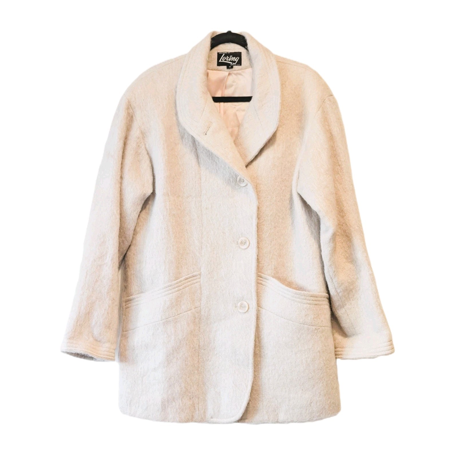 VTG Loring Women’s Beige Fuzzy Mohair Wool Coat USA Size 10 Lined Classic Preppy