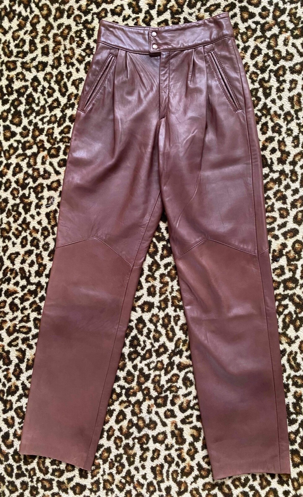 VTG 70s Women Brown Leather Pants XS LINED High Waist 26.5″ inseam 30″ Remy USA