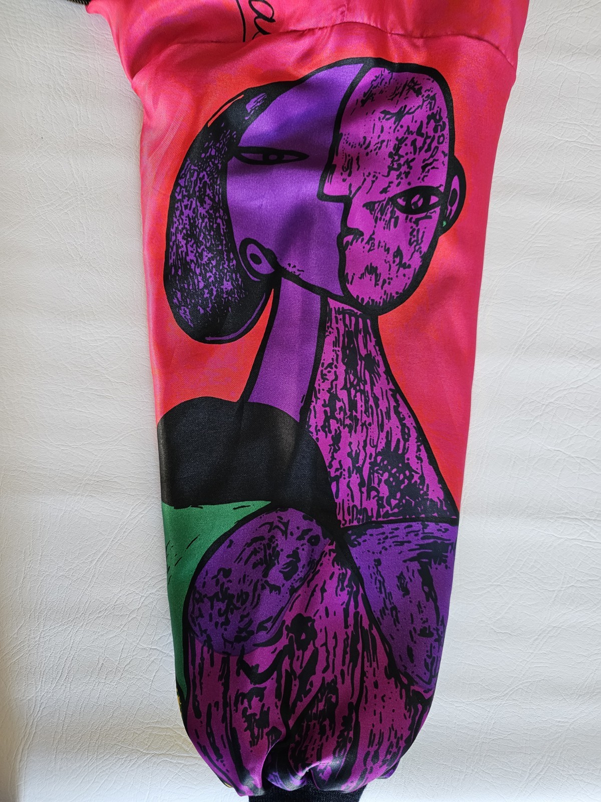 Vtg SHINY SATIN PICASSO ART BOMBER JACKET Sex Education POP ART GRAPHIC SZ L