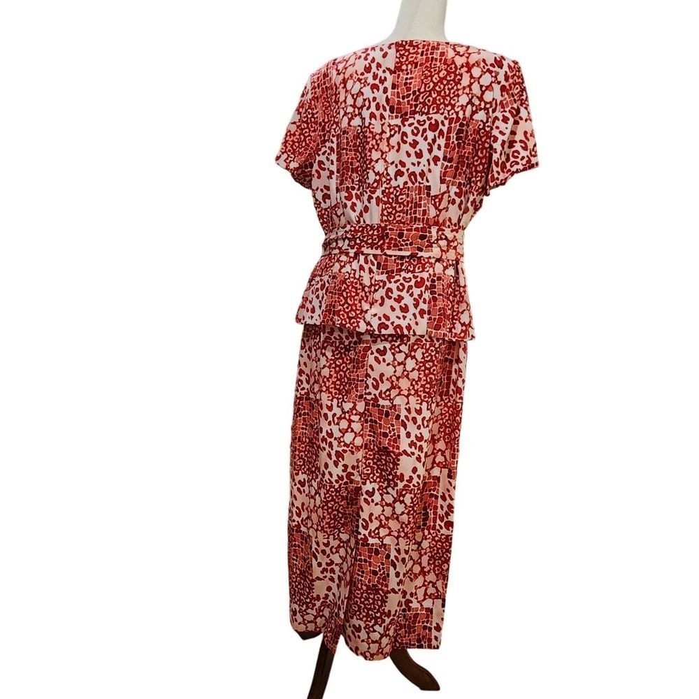 Vintage 90s Sag Harbor Missy Red Printed Midi Belted Dress Size 16