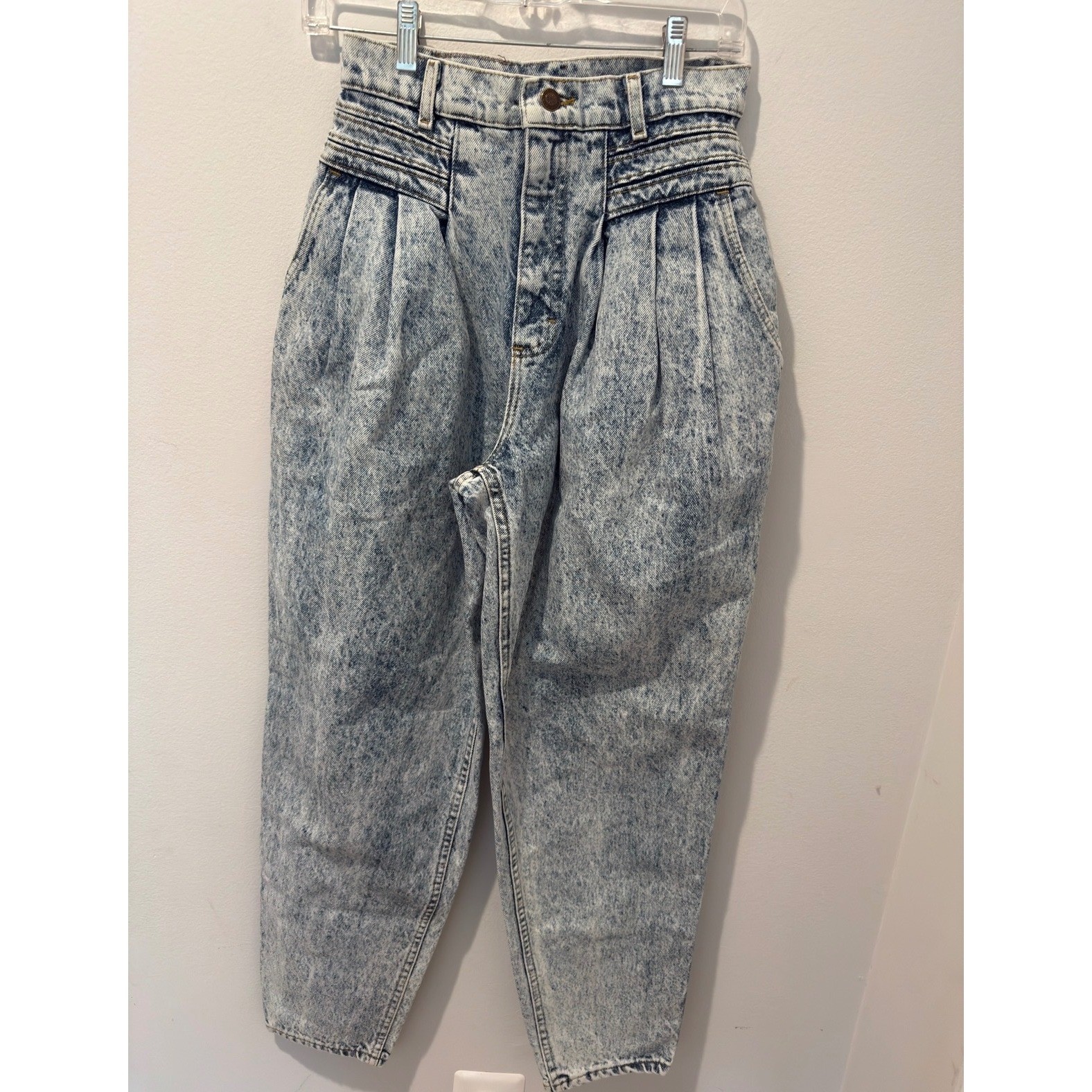 Vintage 80s Lee Acid Wash Pleated High Rise Tapered Jeans