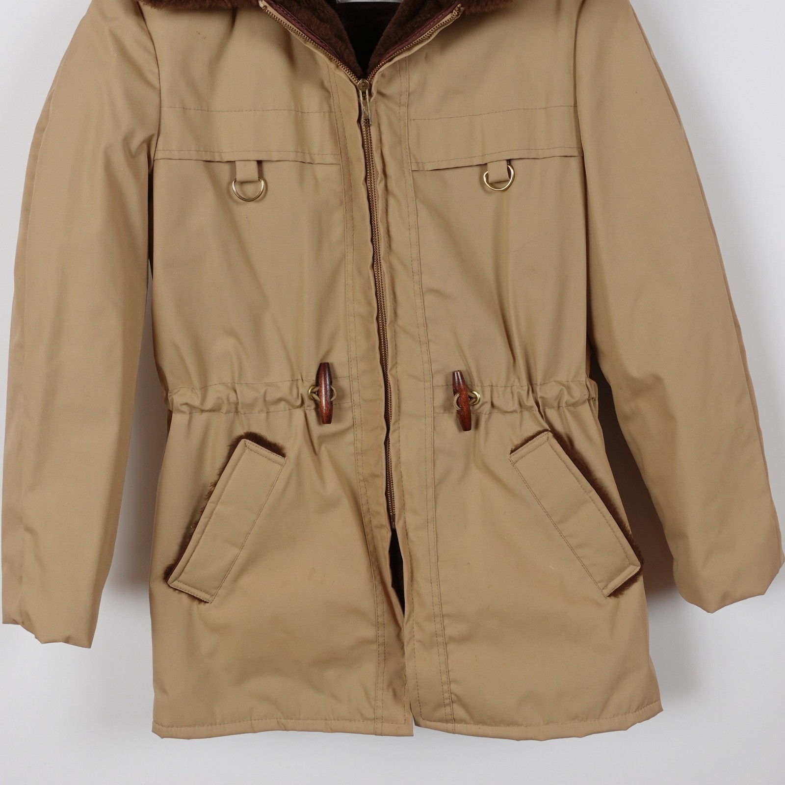 Vintage 70s Boys / Women’s Faux Fur Sherpa Lined Canvas Jacket Size Medium Coat