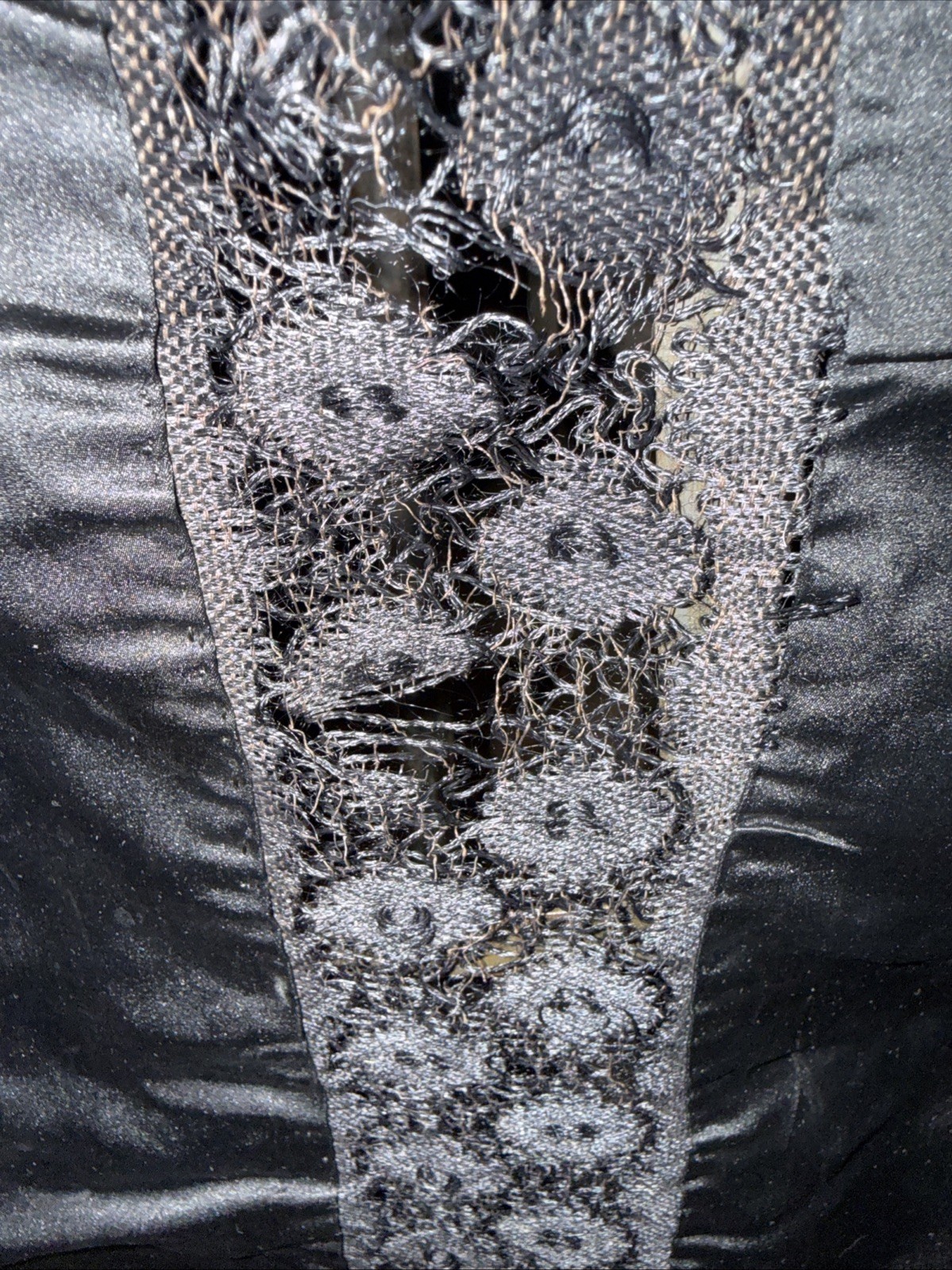 Antique Victorian Edwardian Black Satin And Lace Mourning Apron