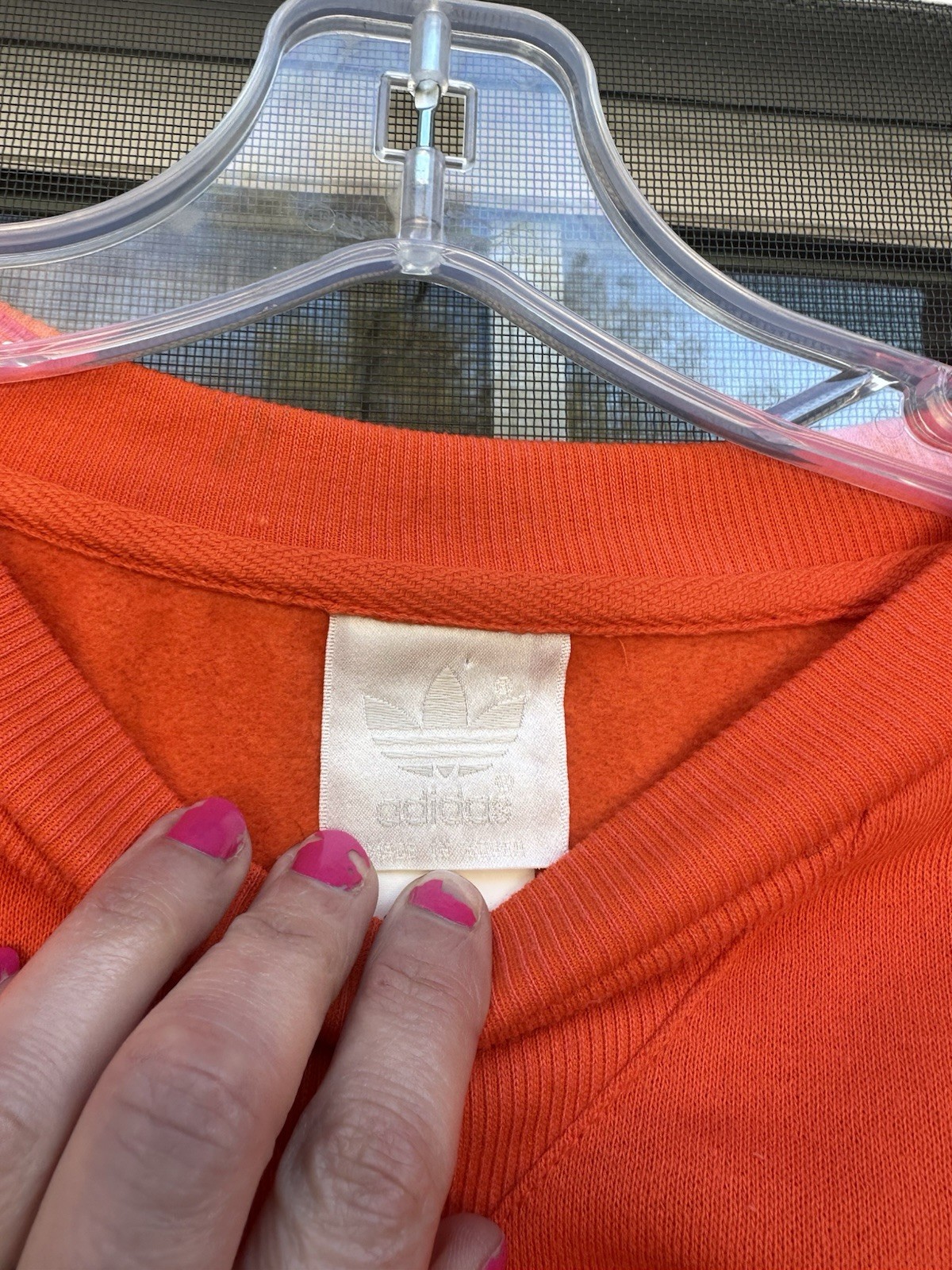 VINTAGE Orange Adidas Sweatshirt with Embroidered Logo Size medium