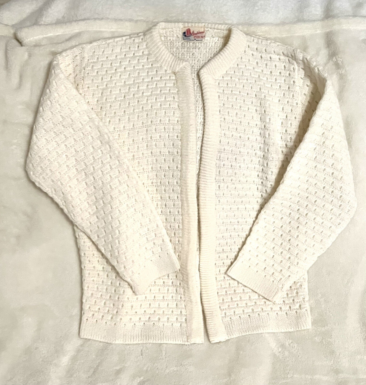 Vintage 1960s Americana Knitting Mills of Miami Open Ivory Cardigan S/M