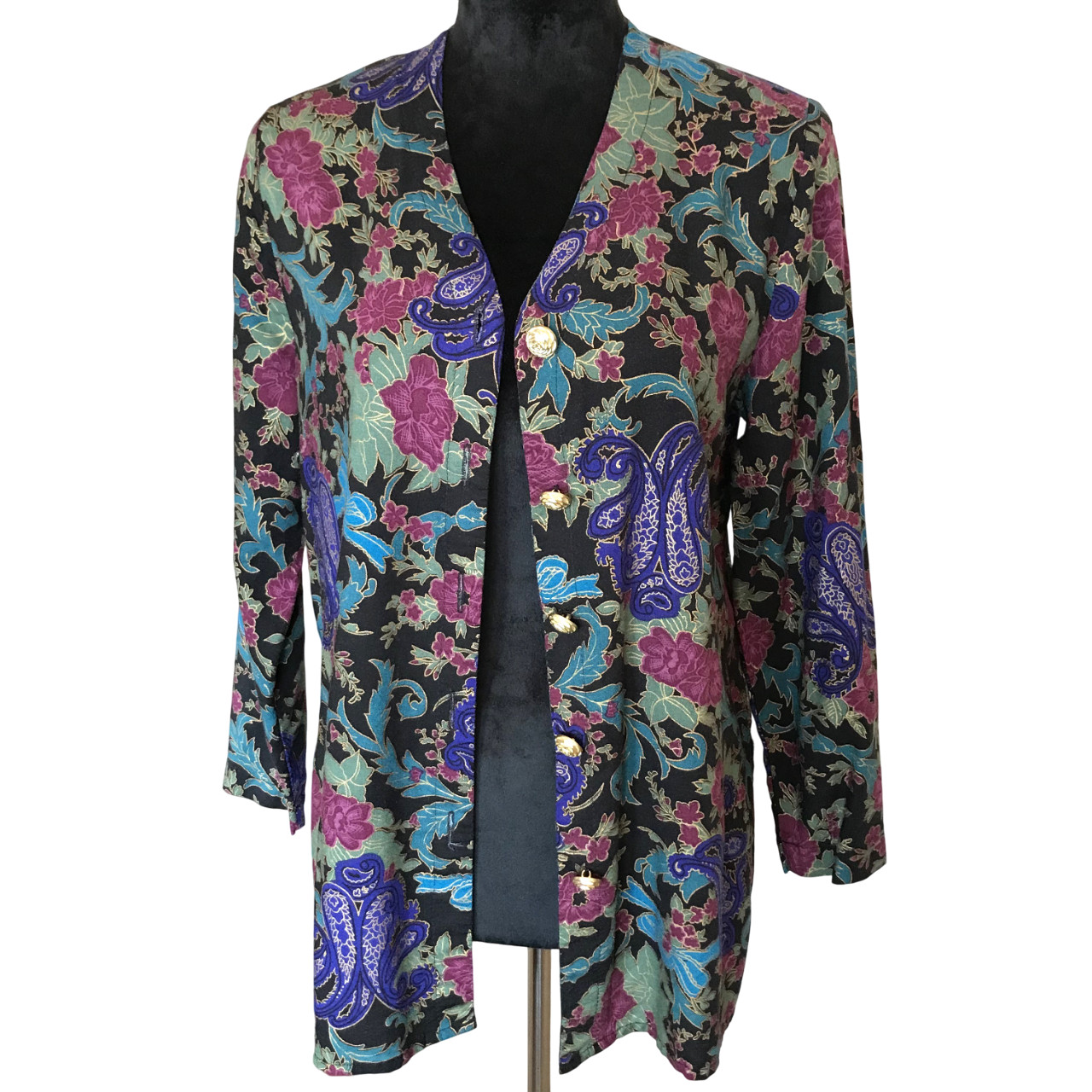 VTG 90s Leslie Fay Metallic Paisley Blouse, Multicolor Rayon Tunic Size Small