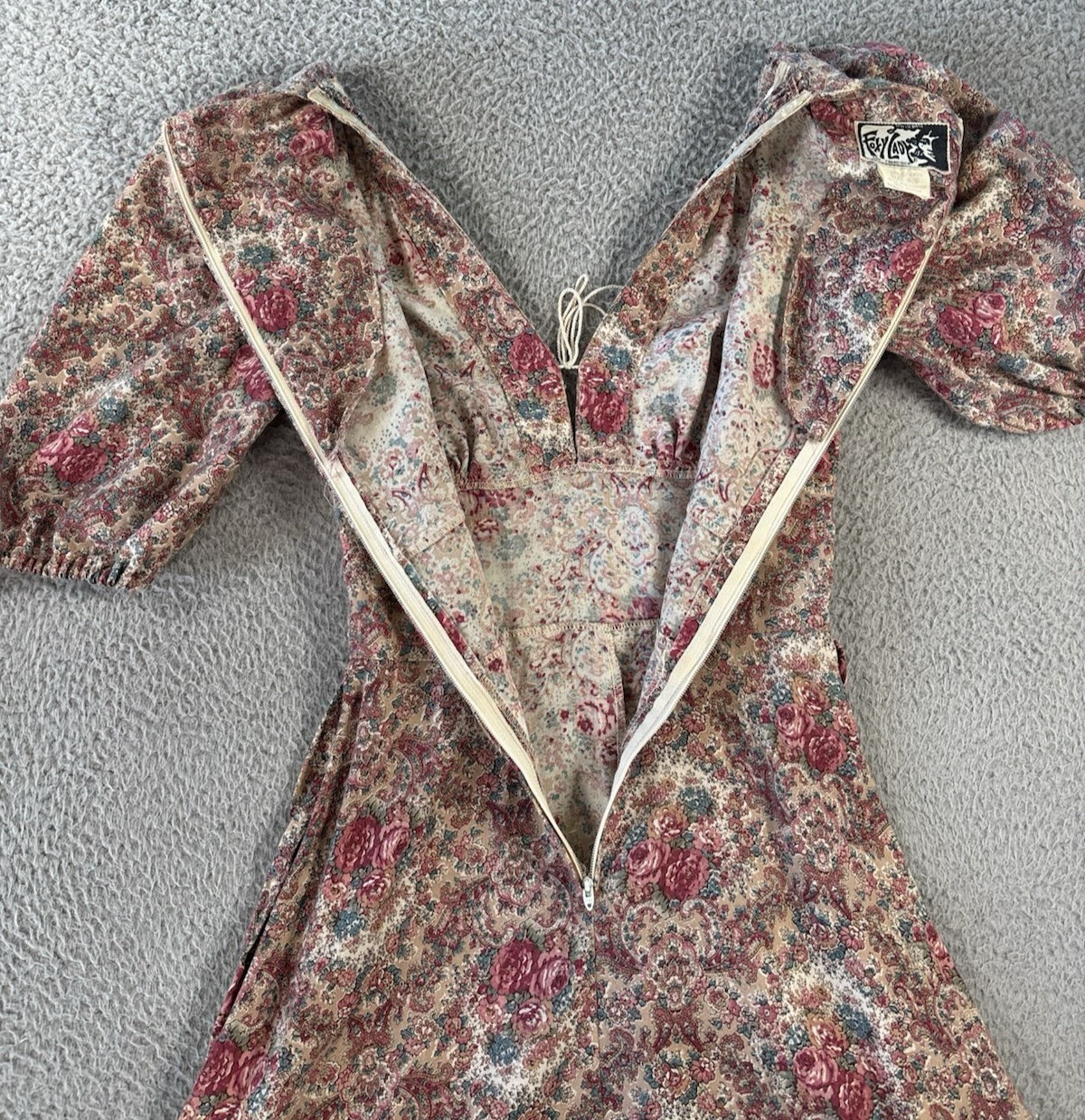 Vintage Foxy Lady San Francisco Dress Womens 5/6 Hippie Prairie Boho Floral 70s