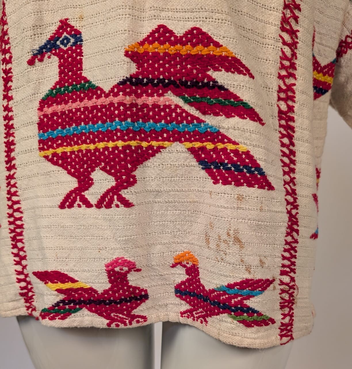 VINTAGE HIPPIE 1970’S COTTON WOVEN ETHNIC TOP W BIRDS