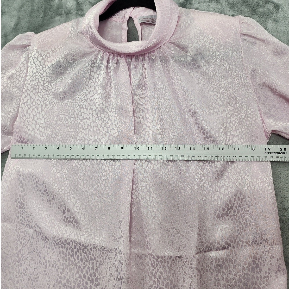 Vintage Grand Design Top Womens M Pink Jacquard Silky High Neck Long Sleeve