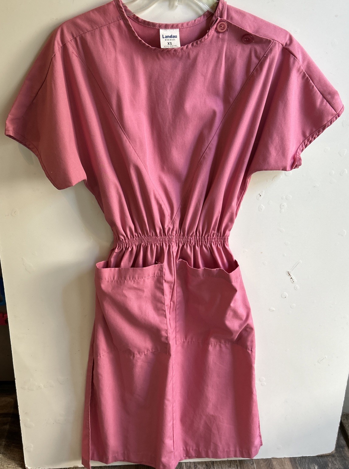 Vintage Nurse Dress Landau Pink / Dusty Rose Work Dress with Pockets size XSmall