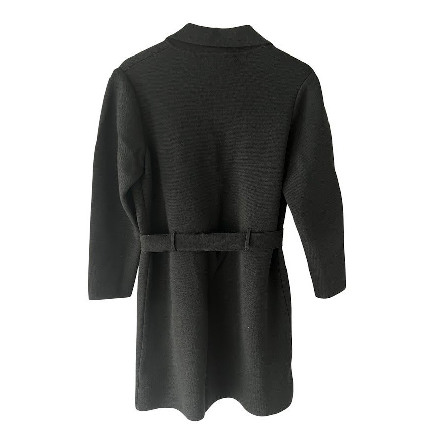 Vintage 1980s Ataka Black 100% Merino Wool Belted Long Cardigan Sweater 12