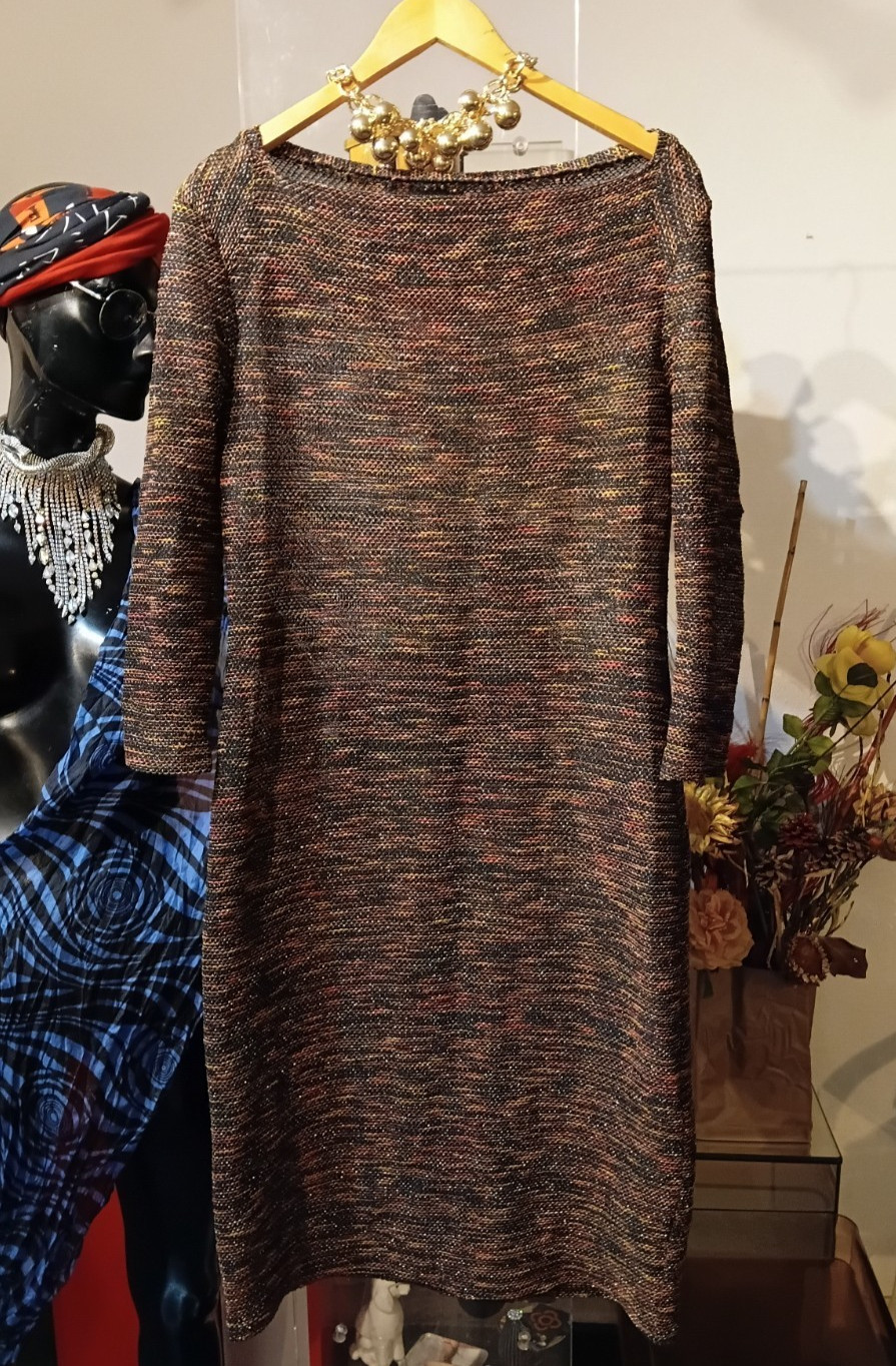 Knitted dress custom made slightly transparent with gold lurex
