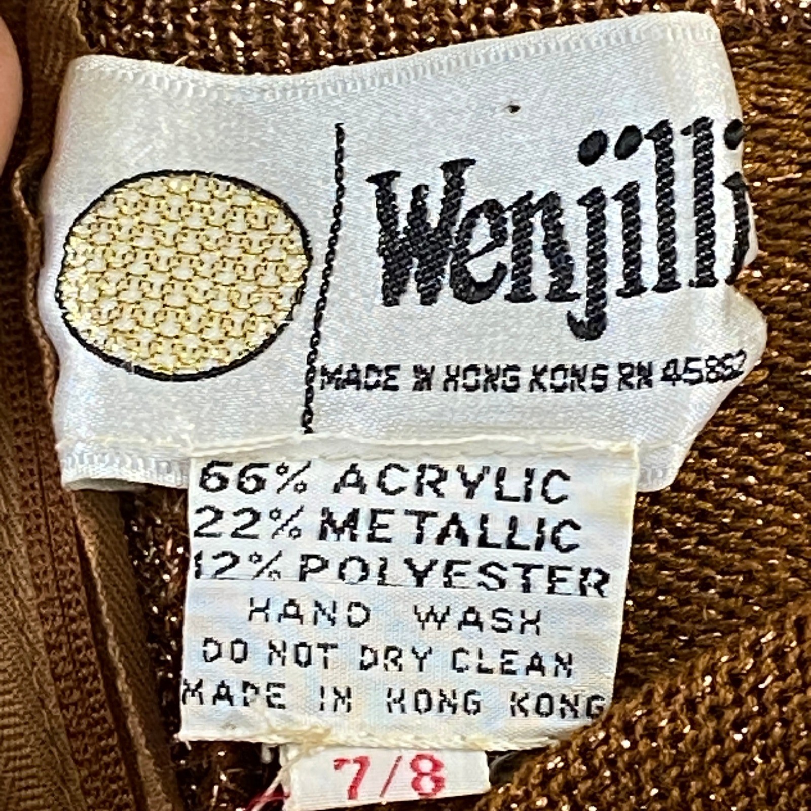Vintage Wenjilli Maxi Dress Women 7/8 Metallic 70s Turtleneck Lurex Knit Gown