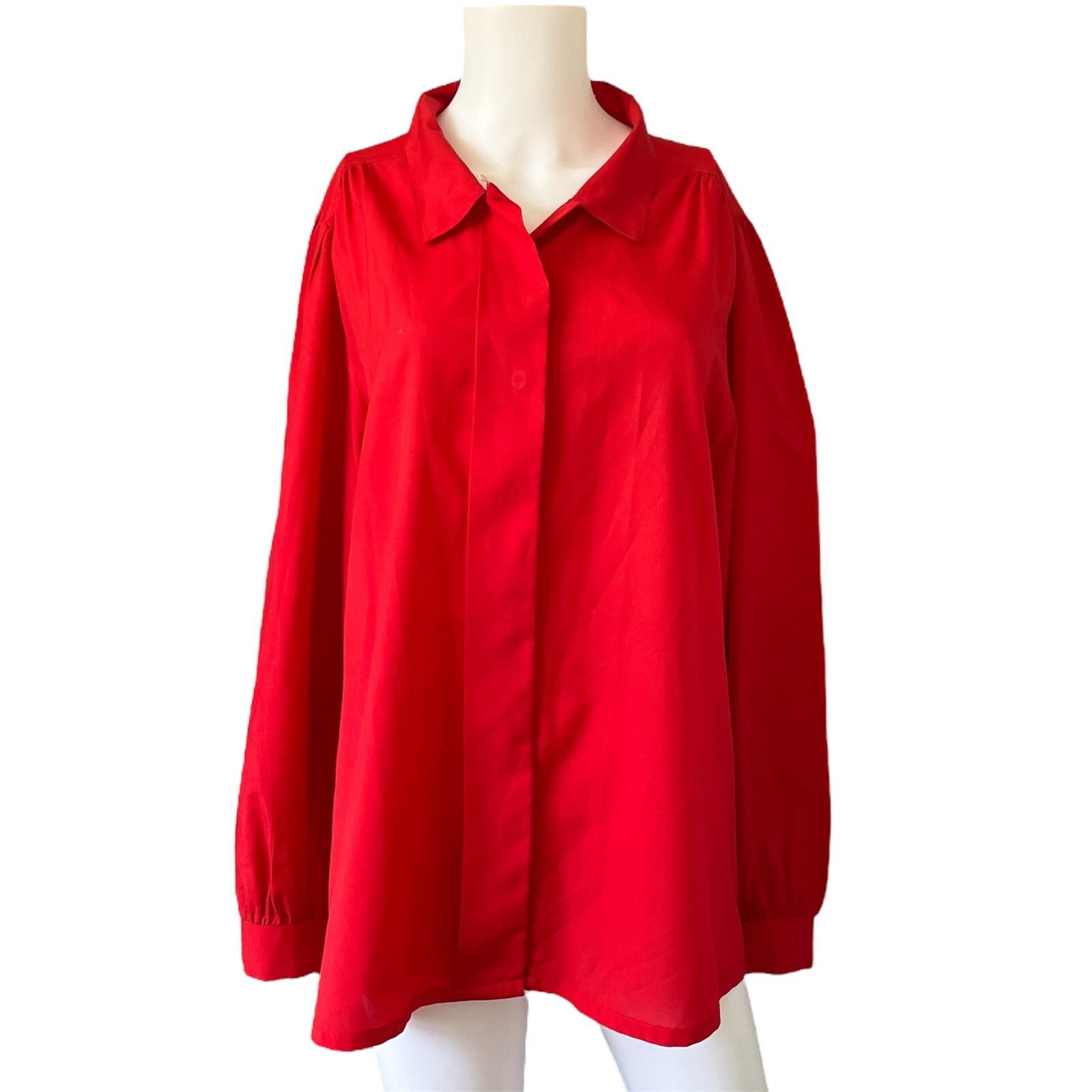 Vintage Judy Bond Button Up Blouse Sheer Red Plus Professional Colorful Size 24W
