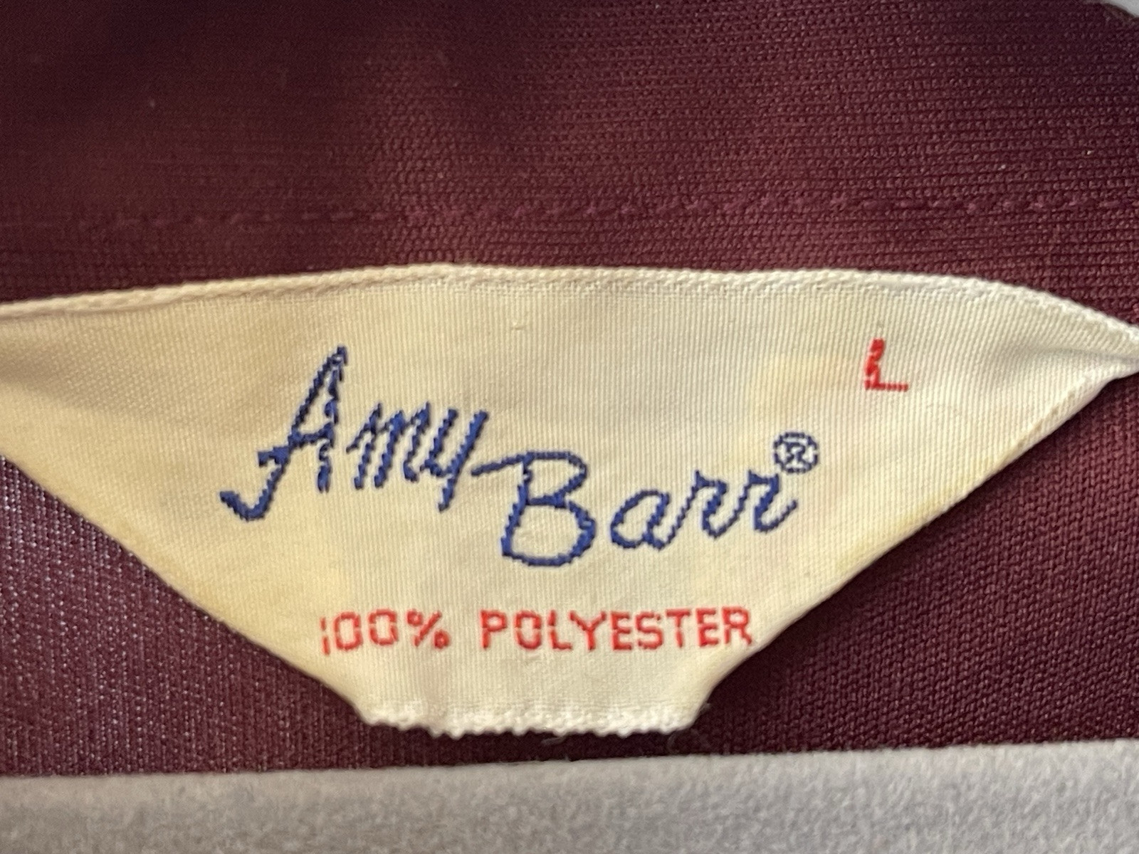VINTAGE 70’s, AMY BARR, WOMEN’S L POLYESTER BURGUNDY WINE BLOUSE, EUC