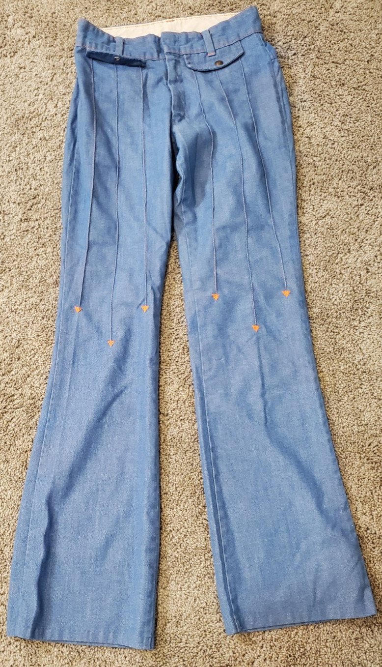 Vintage 1970S Sears Put On Shop Flare Bell Bottom Pants 29X34 Embroidered Arrows