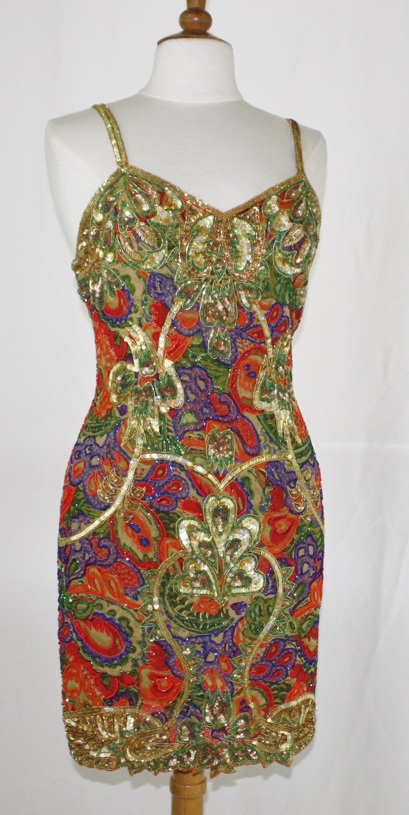 JASDEE Vintage Beaded & Sequins Dress Hand Work & Hand Print On Silk Style 5034M