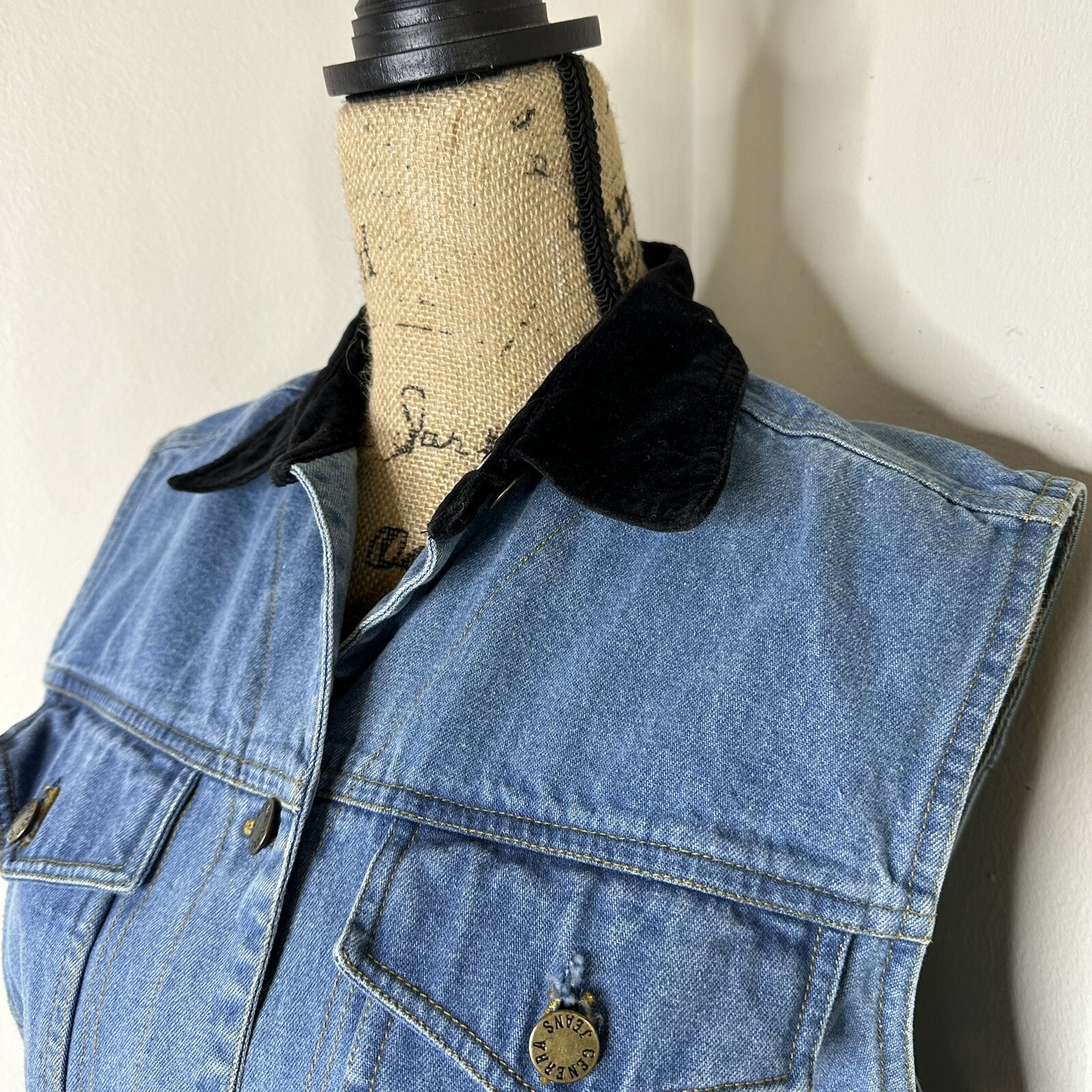 Vintage Hand Painted Denim Vest Womens Size M Forest Stars Generra Art To Wear