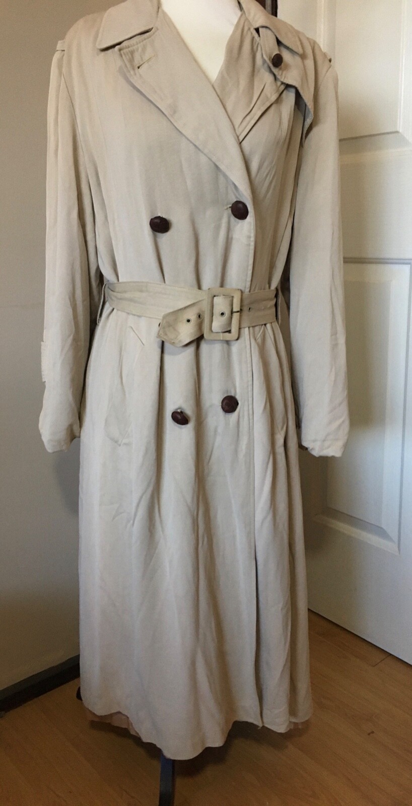 Vintage 1940s Casablanca Debutogs Trench Coat Beige Film Noir Old Hollywood Glam