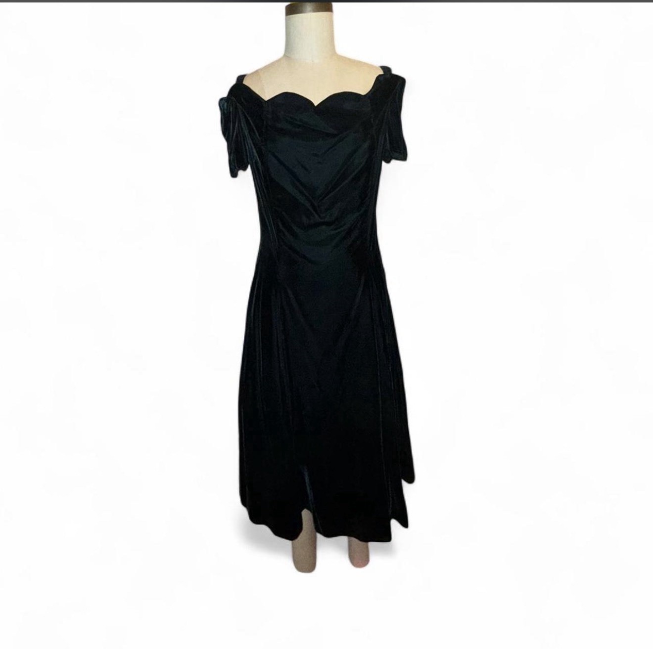 Vintage 80’s Velvet Formal Dress *Seamstress Special* Dark Green Off Shoulder