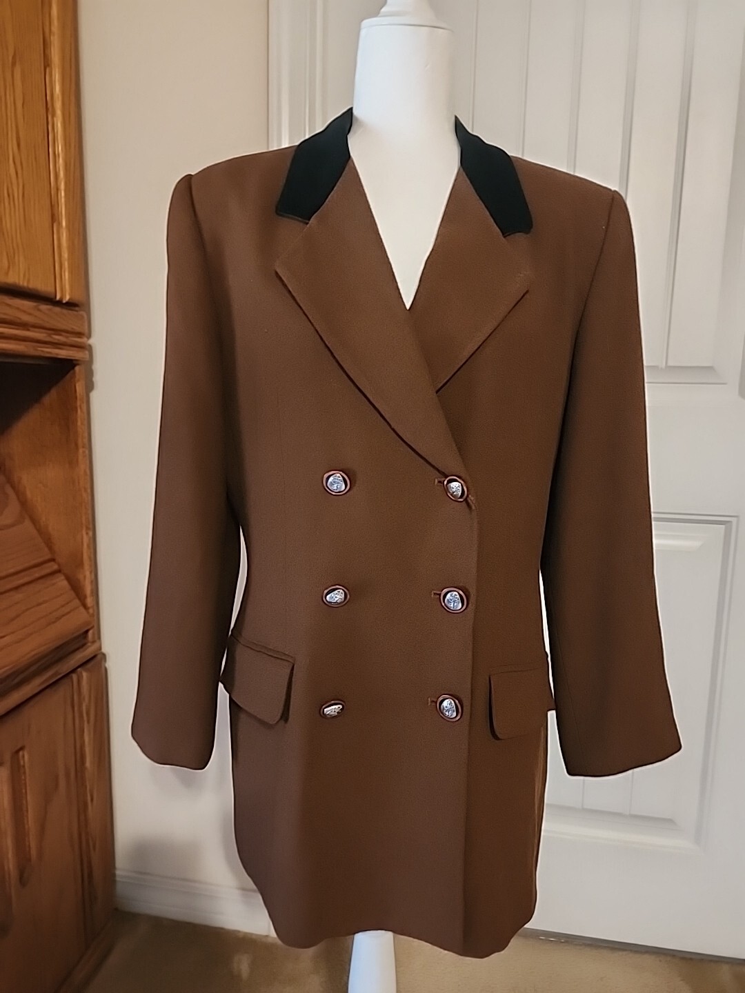 Vtg Oleg Cassini Brown Blazer With Black Velour Trim And Skirt Set Size 10